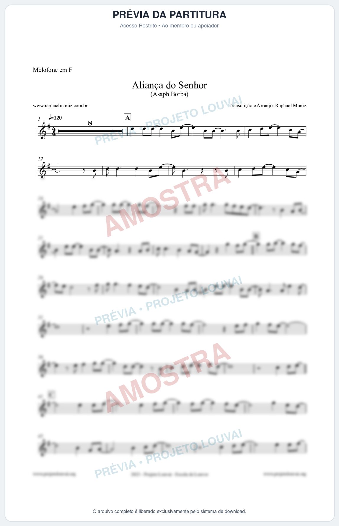 Prévia protegida da primeira página da partitura Partitura para Melofone em F - Aliança do Senhor - Asaph Borba