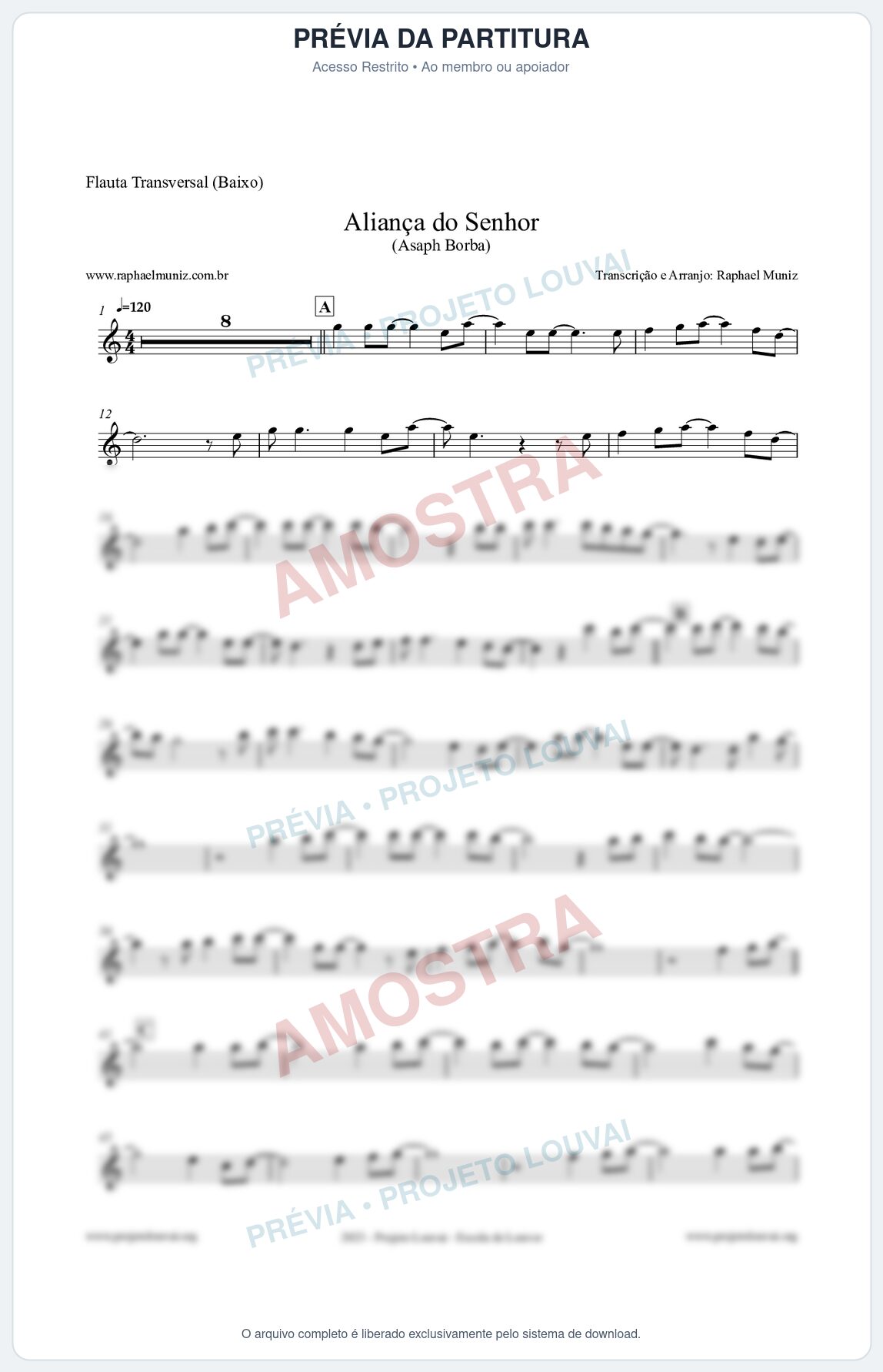 Prévia protegida da primeira página da partitura Partitura para Flauta Transversal (Baixo) - Aliança do Senhor - Asaph Borba