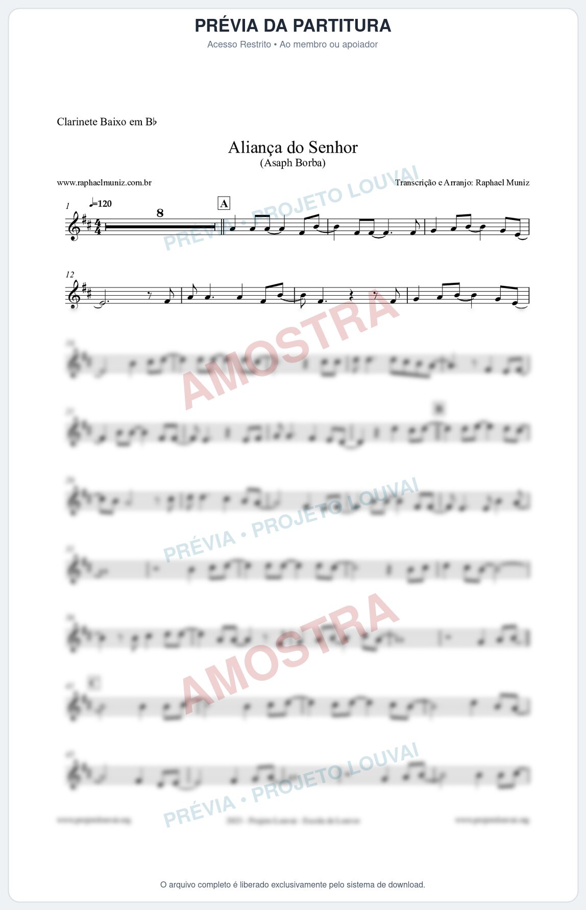Prévia protegida da primeira página da partitura Partitura para Clarinete Baixo em Bb - Aliança do Senhor - Asaph Borba