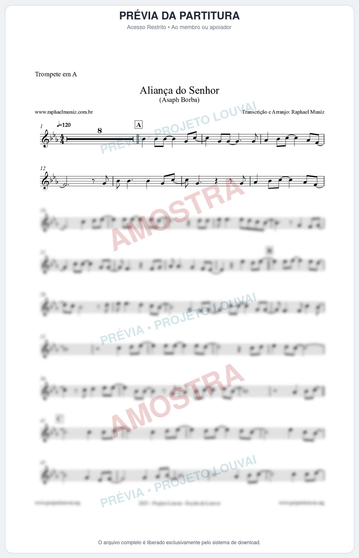 Prévia protegida da primeira página da partitura Partitura para Trompete em A - Aliança do Senhor - Asaph Borba