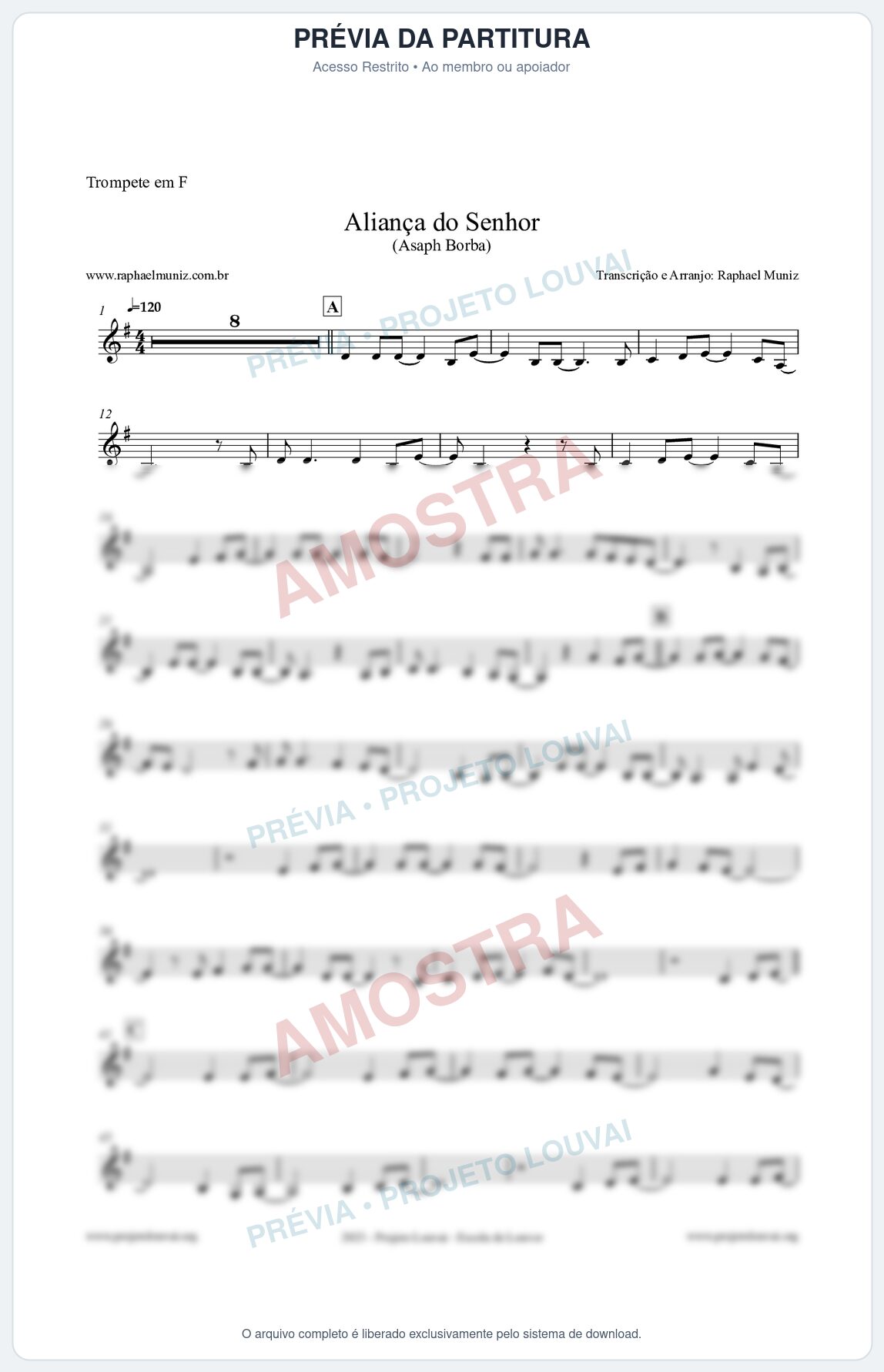 Prévia protegida da primeira página da partitura Partitura para Trompete em F - Aliança do Senhor - Asaph Borba