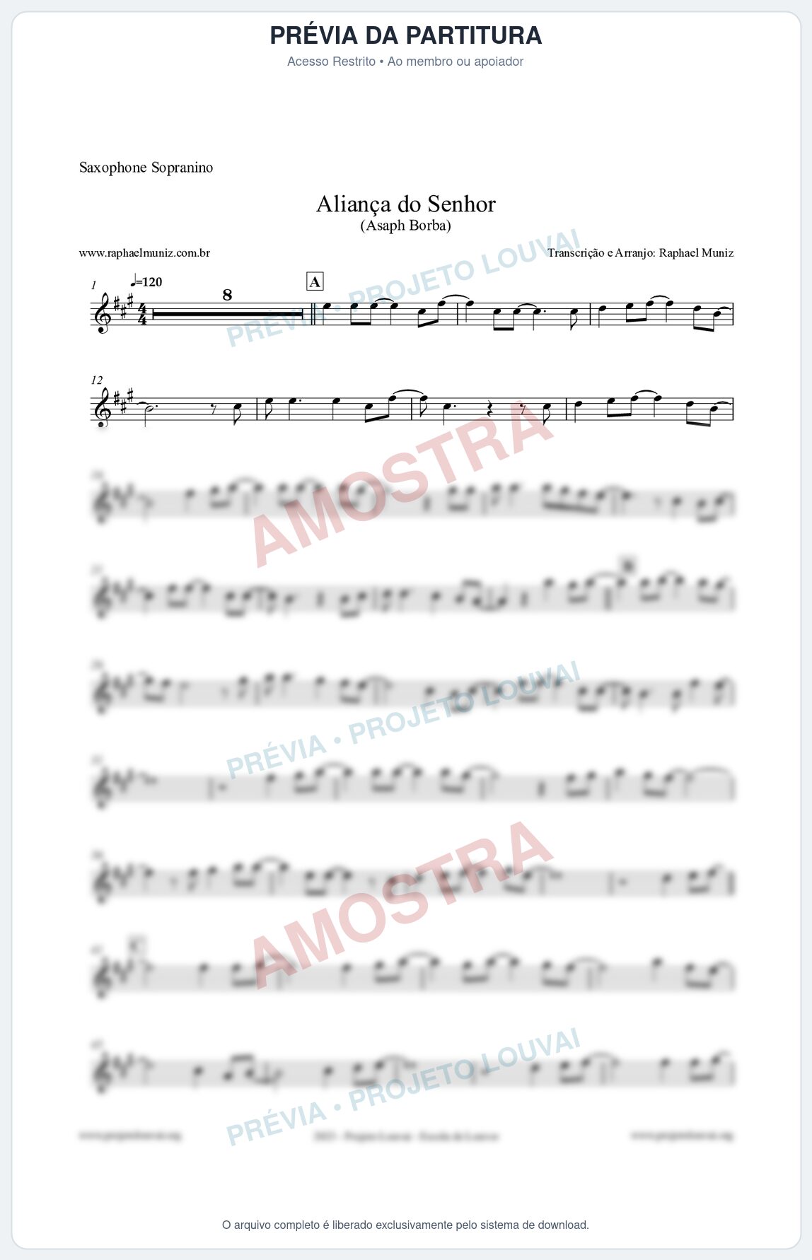 Prévia protegida da primeira página da partitura Partitura para Saxophone Sopranino - Aliança do Senhor - Asaph Borba