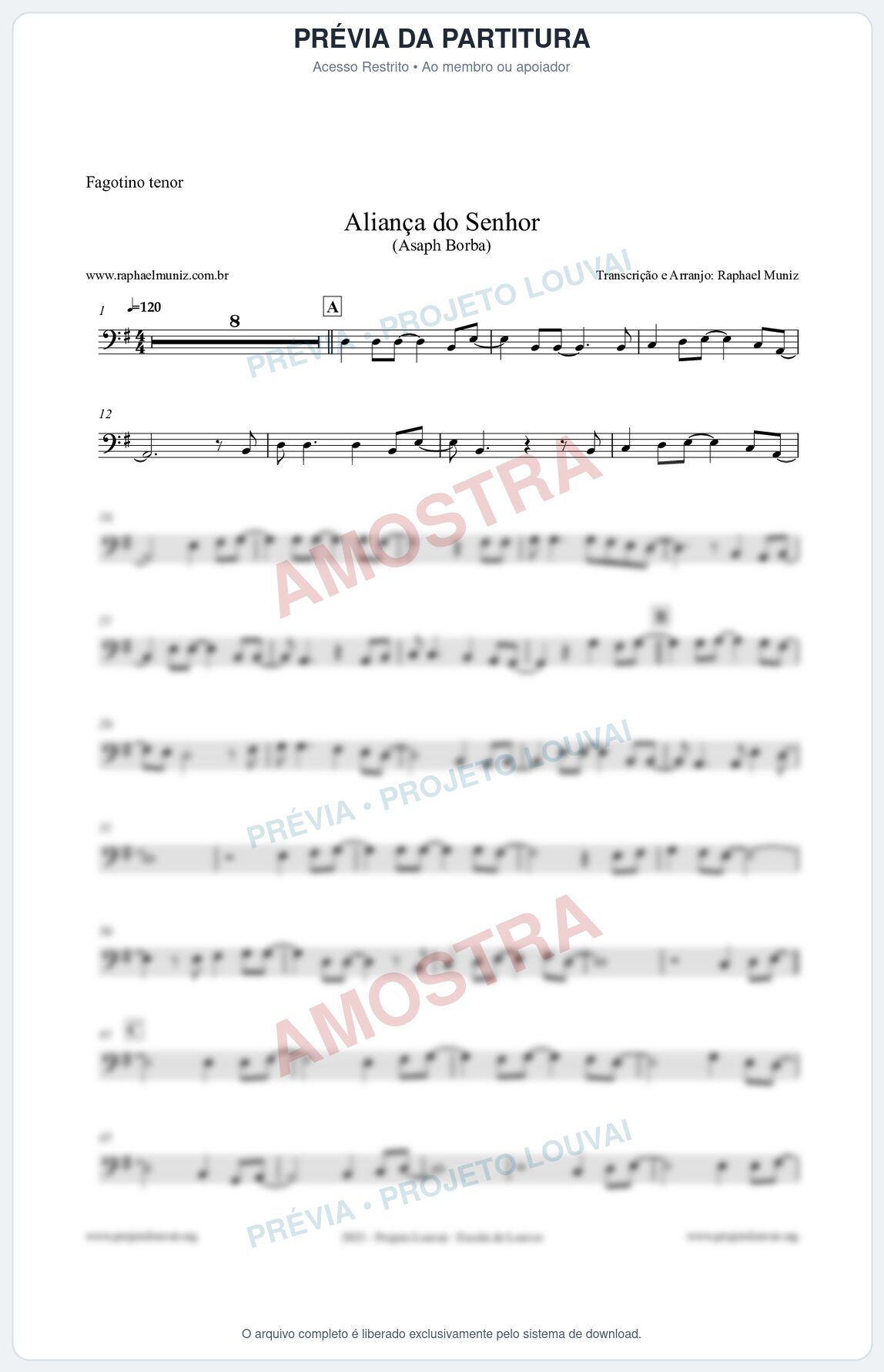 Prévia protegida da primeira página da partitura Partitura para Fagotino tenor - Aliança do Senhor - Asaph Borba