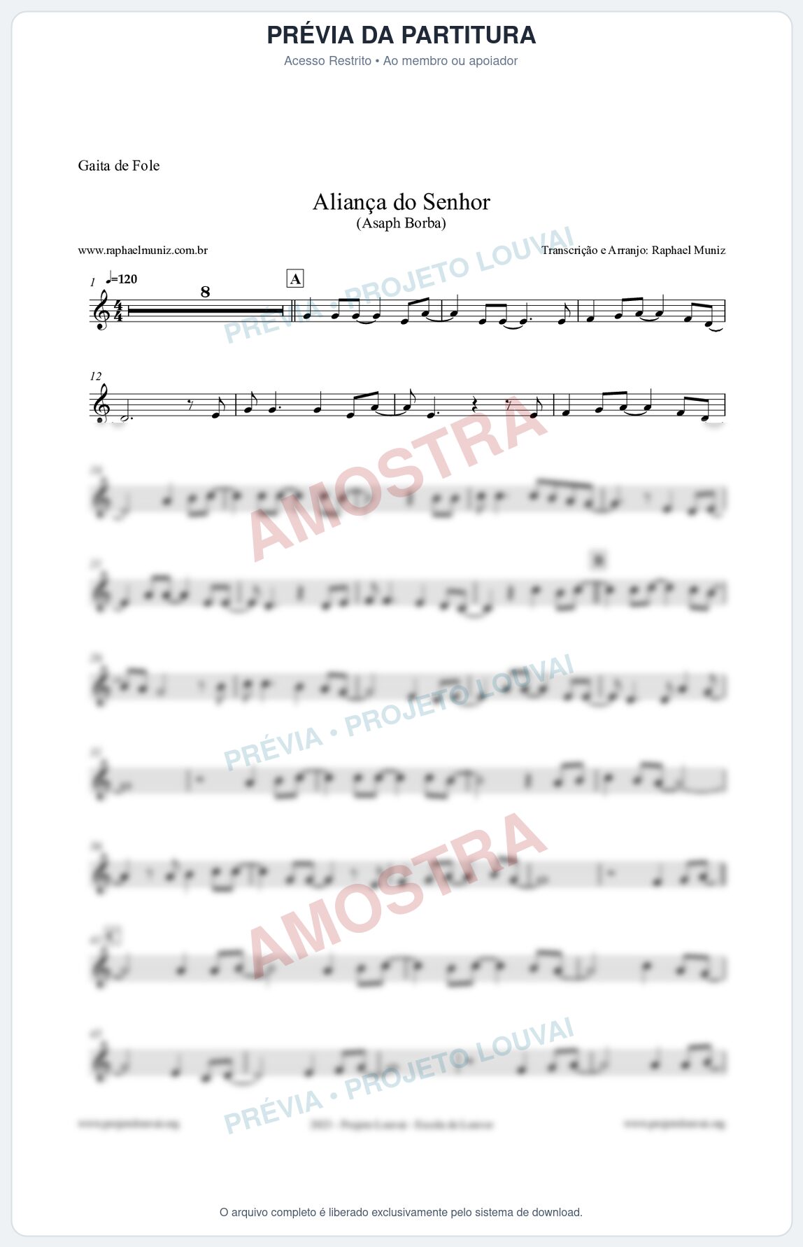 Prévia protegida da primeira página da partitura Partitura para Gaita de Fole - Aliança do Senhor - Asaph Borba