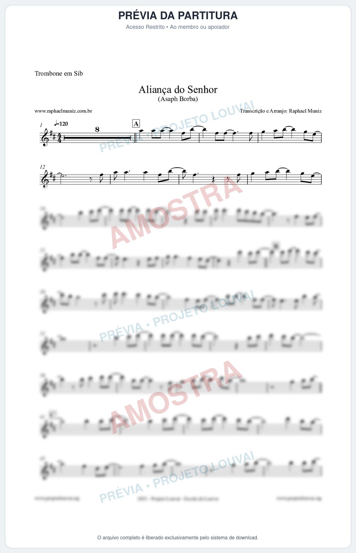 Prévia protegida da primeira página da partitura Partitura para Trombone em Sib - Aliança do Senhor - Asaph Borba