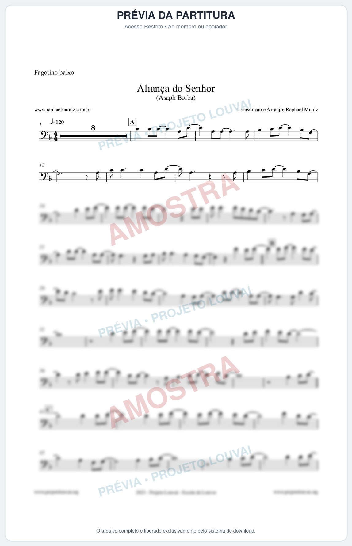 Prévia protegida da primeira página da partitura Partitura para Fagotino baixo - Aliança do Senhor - Asaph Borba