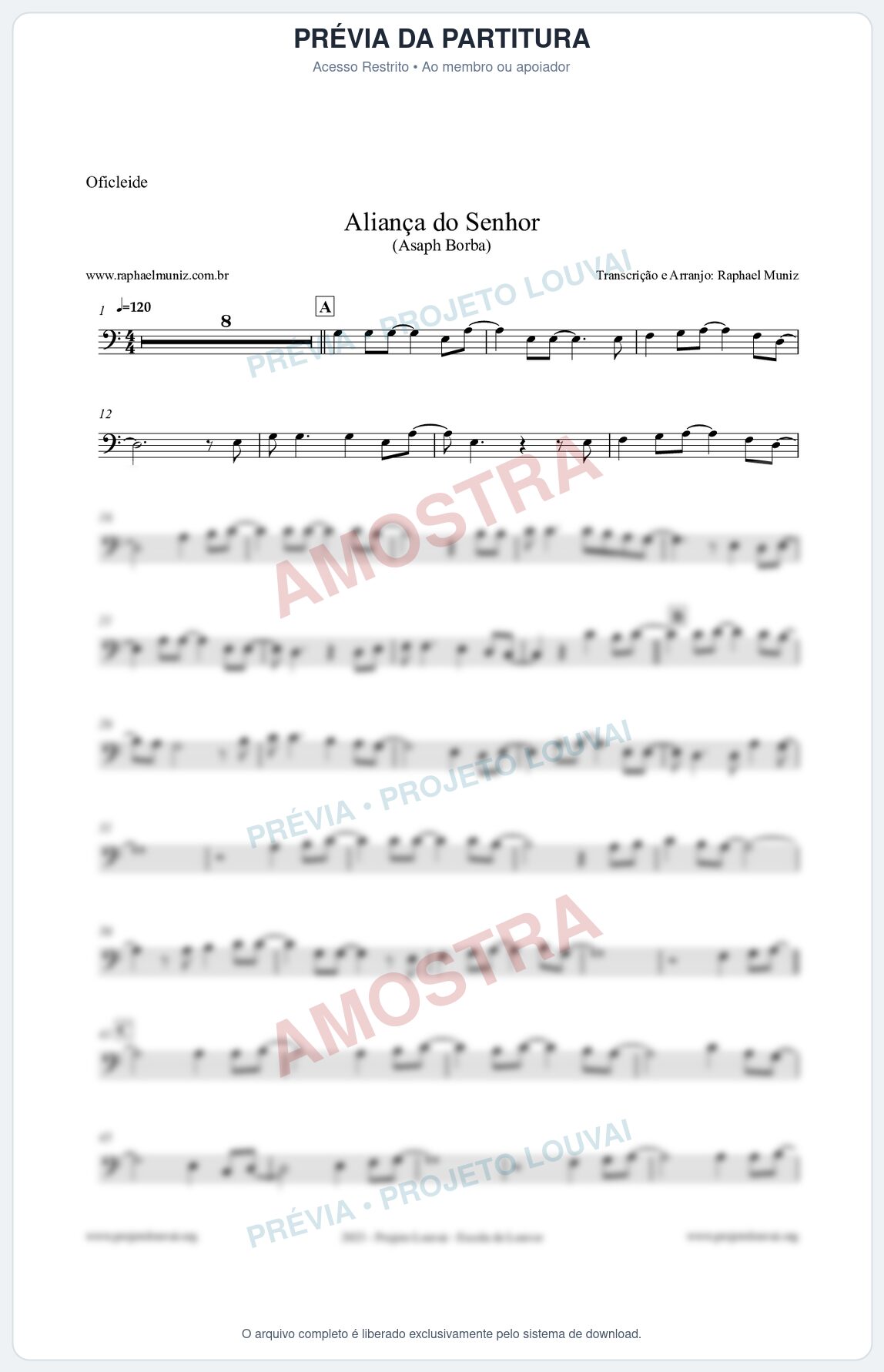 Prévia protegida da primeira página da partitura Partitura para Oficleide - Aliança do Senhor - Asaph Borba
