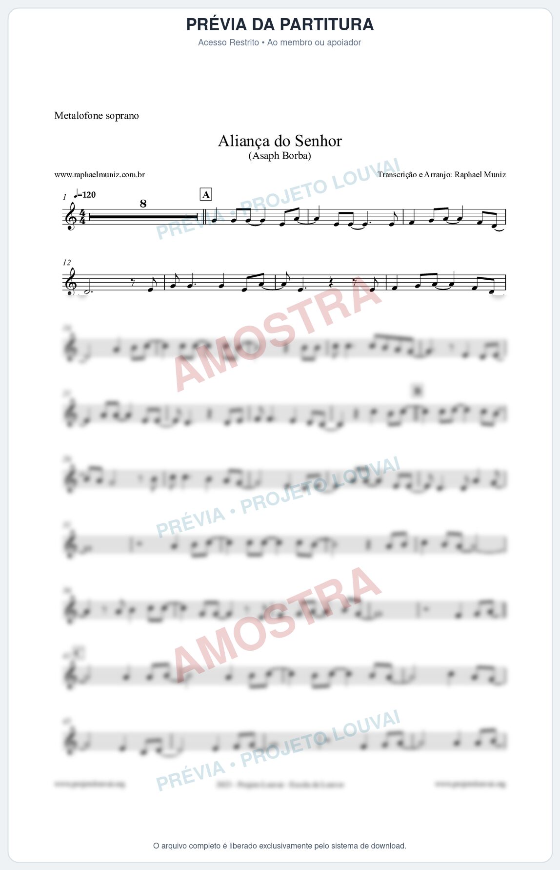 Prévia protegida da primeira página da partitura Partitura para Metalofone soprano - Aliança do Senhor - Asaph Borba