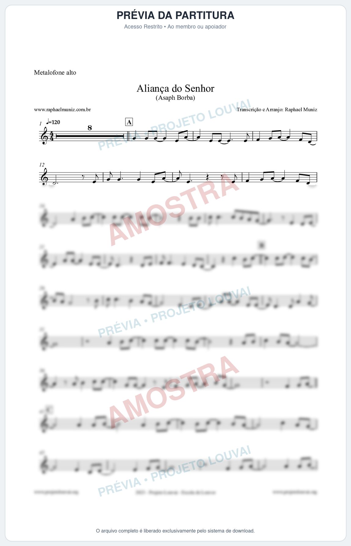 Prévia protegida da primeira página da partitura Partitura para Metalofone alto - Aliança do Senhor - Asaph Borba