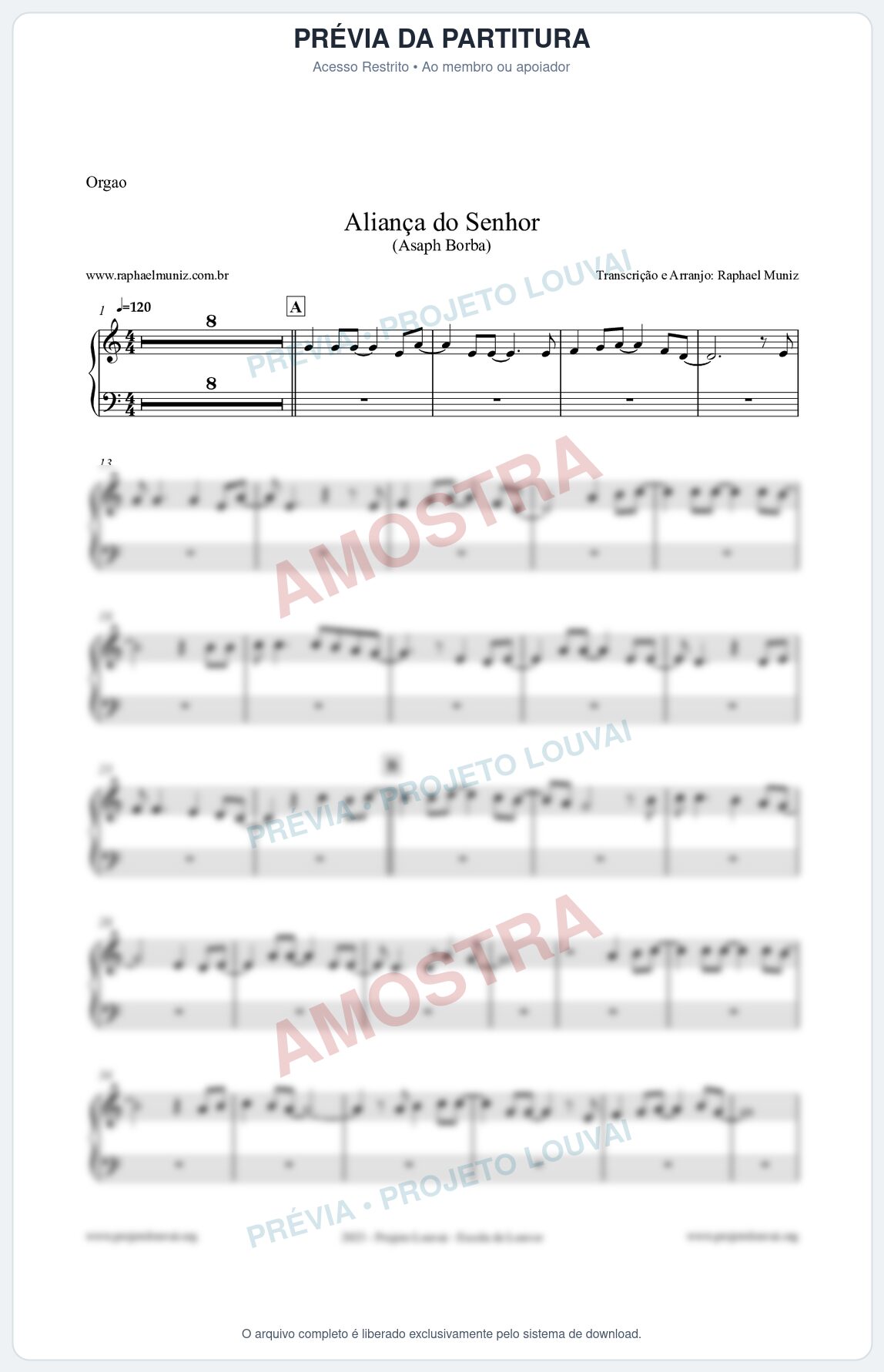 Prévia protegida da primeira página da partitura Partitura para Órgão - Aliança do Senhor - Asaph Borba