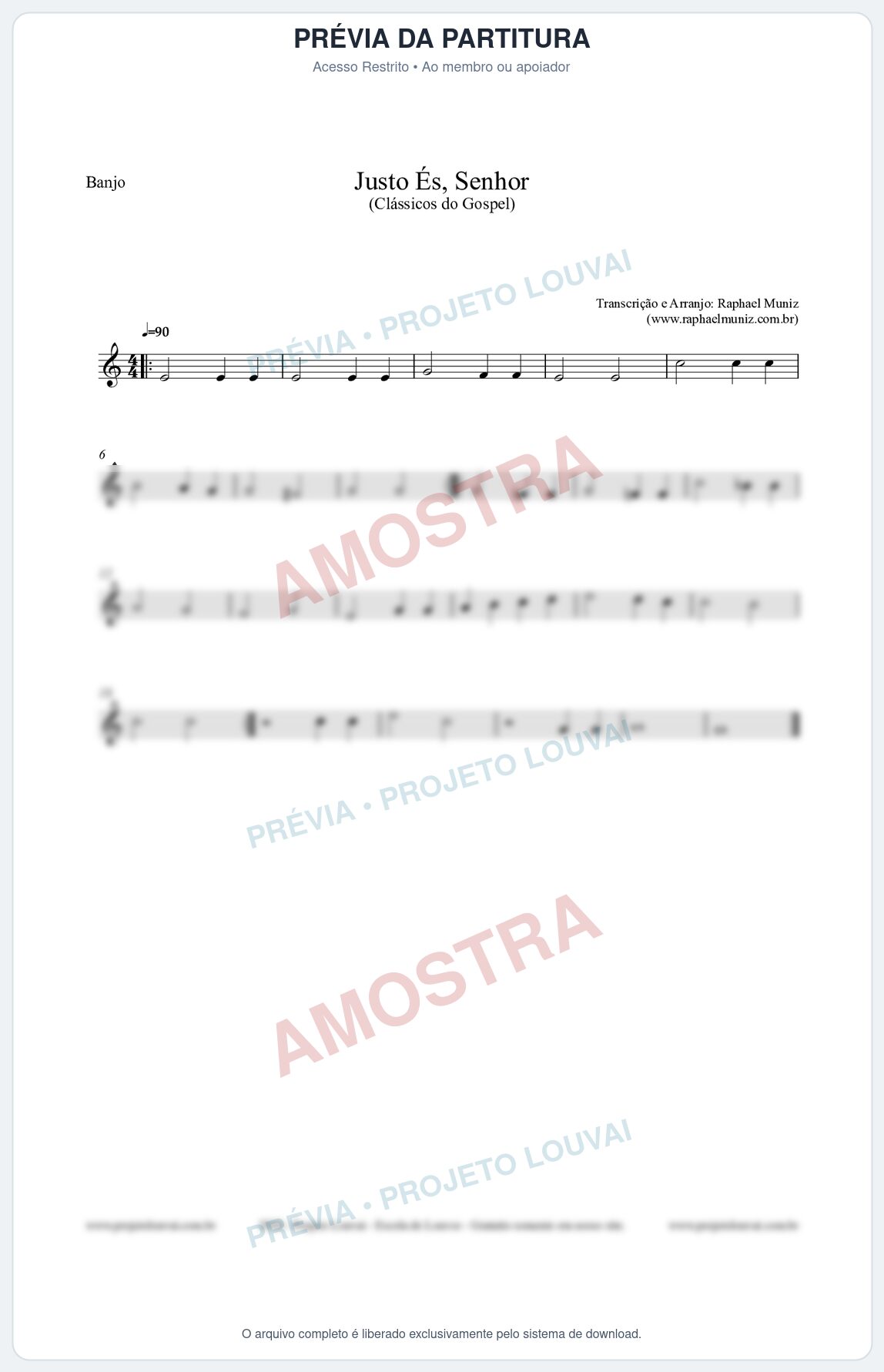 Prévia protegida da primeira página da partitura Partitura para Banjo - Justo És Senhor - Cantor Cristão nº2 - Clássicos do Gospel