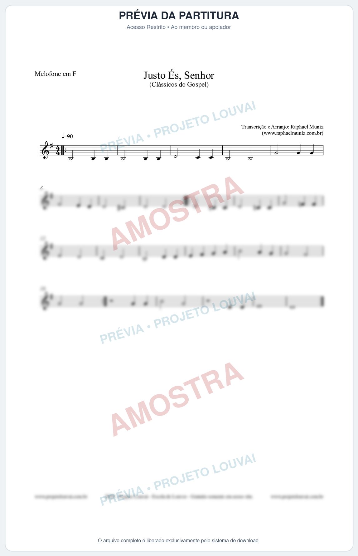 Prévia protegida da primeira página da partitura Partitura para Melofone em F - Justo És Senhor - Cantor Cristão nº2 - Clássicos do Gospel