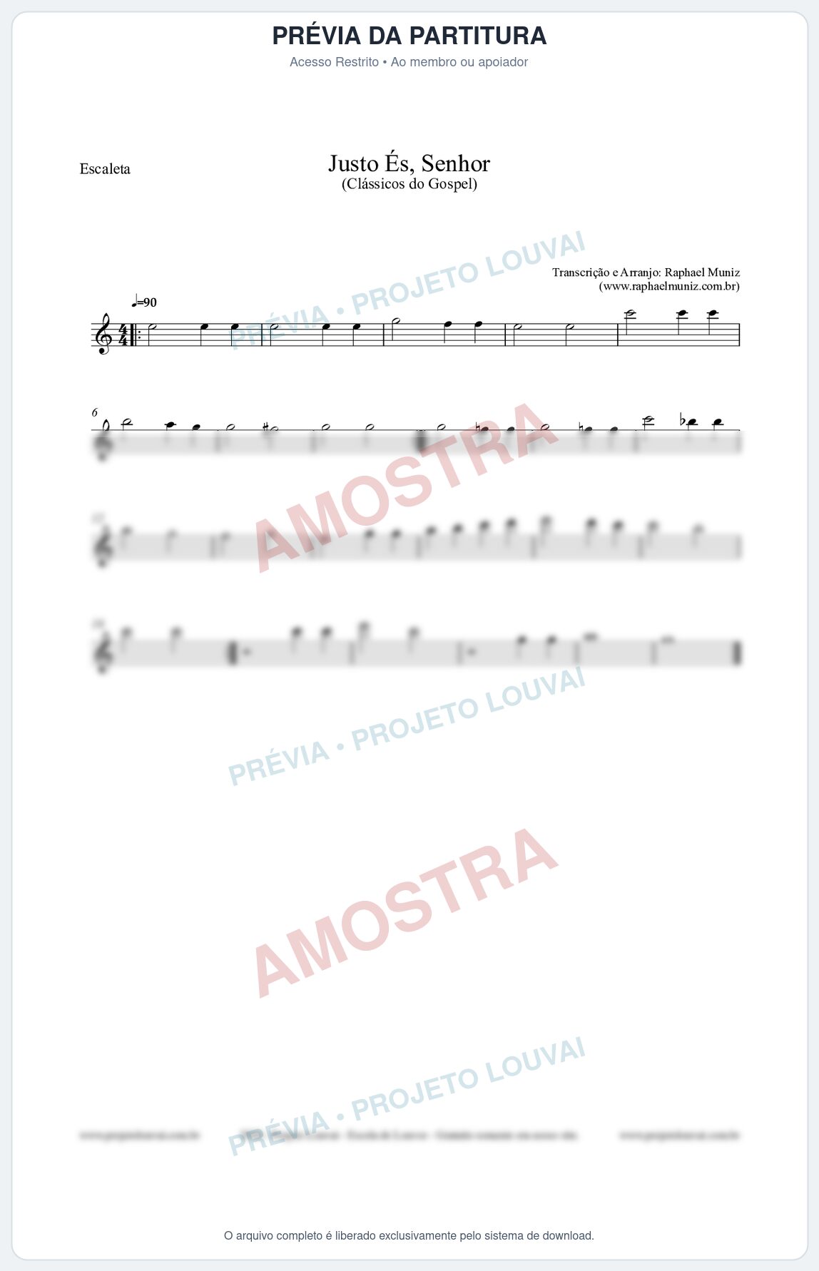Prévia protegida da primeira página da partitura Partitura para Escaleta - Justo És Senhor - Cantor Cristão nº2 - Clássicos do Gospel