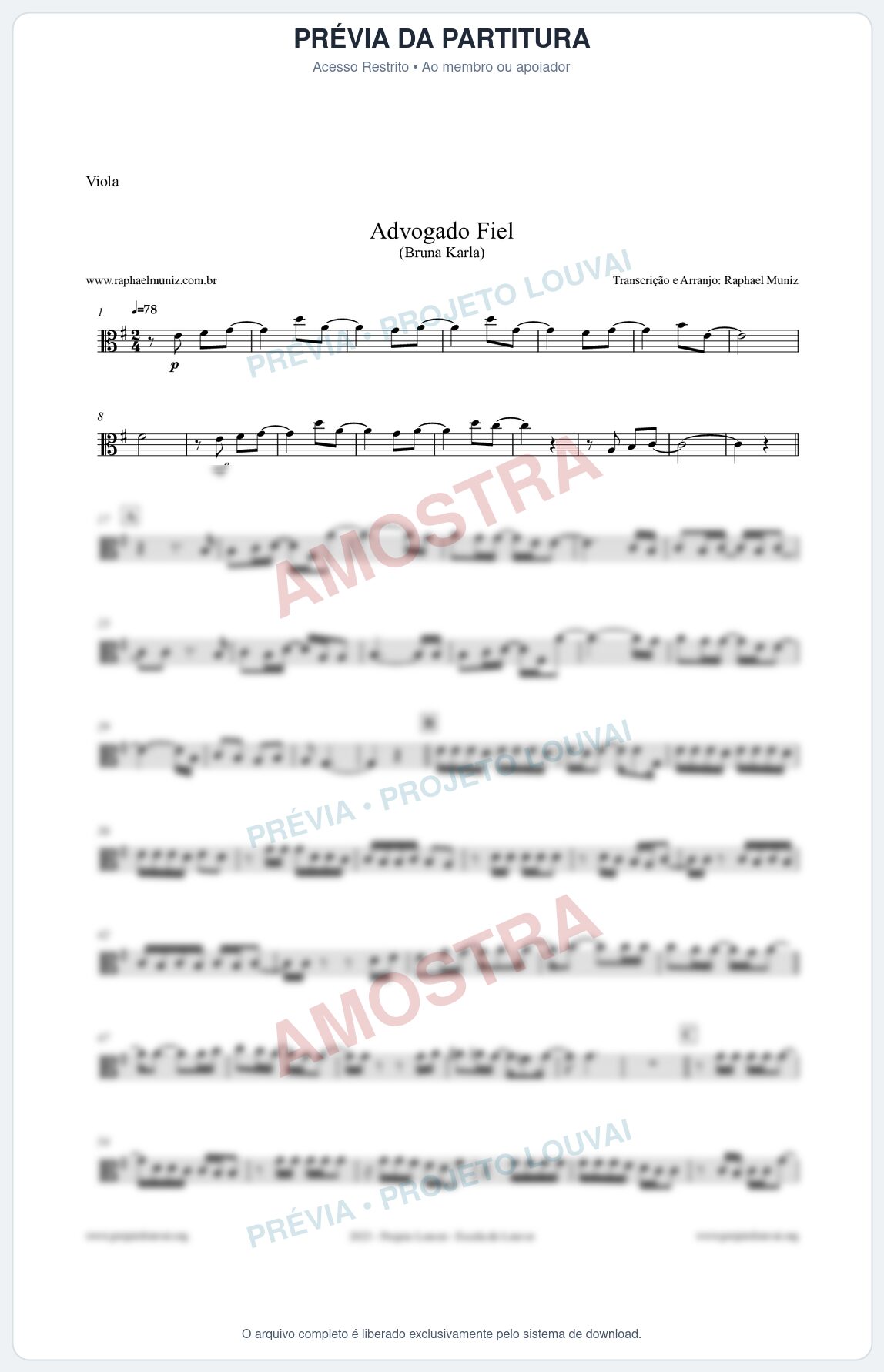 Prévia protegida da primeira página da partitura Partitura para Viola - Advogado Fiel - Bruna Karla