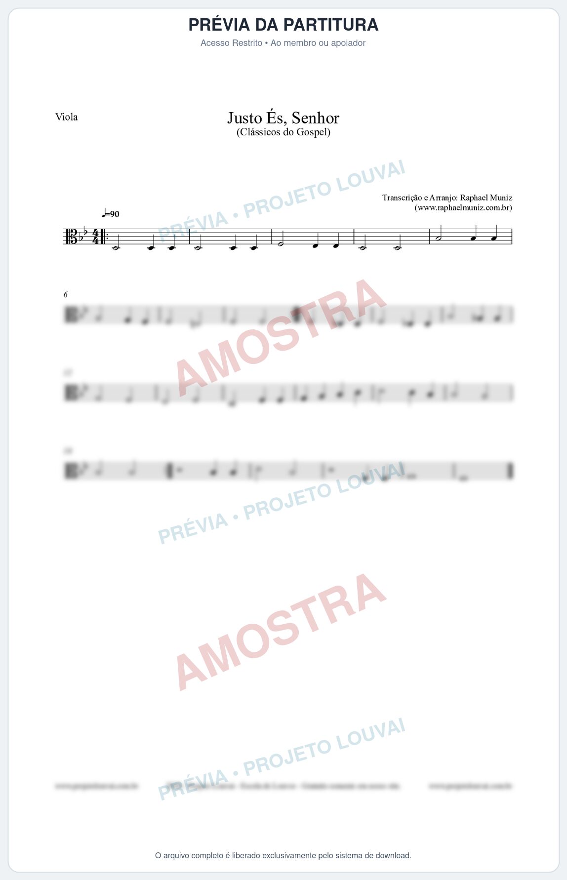 Prévia protegida da primeira página da partitura Partitura para Viola - Justo És Senhor - Cantor Cristão nº2 - Clássicos do Gospel