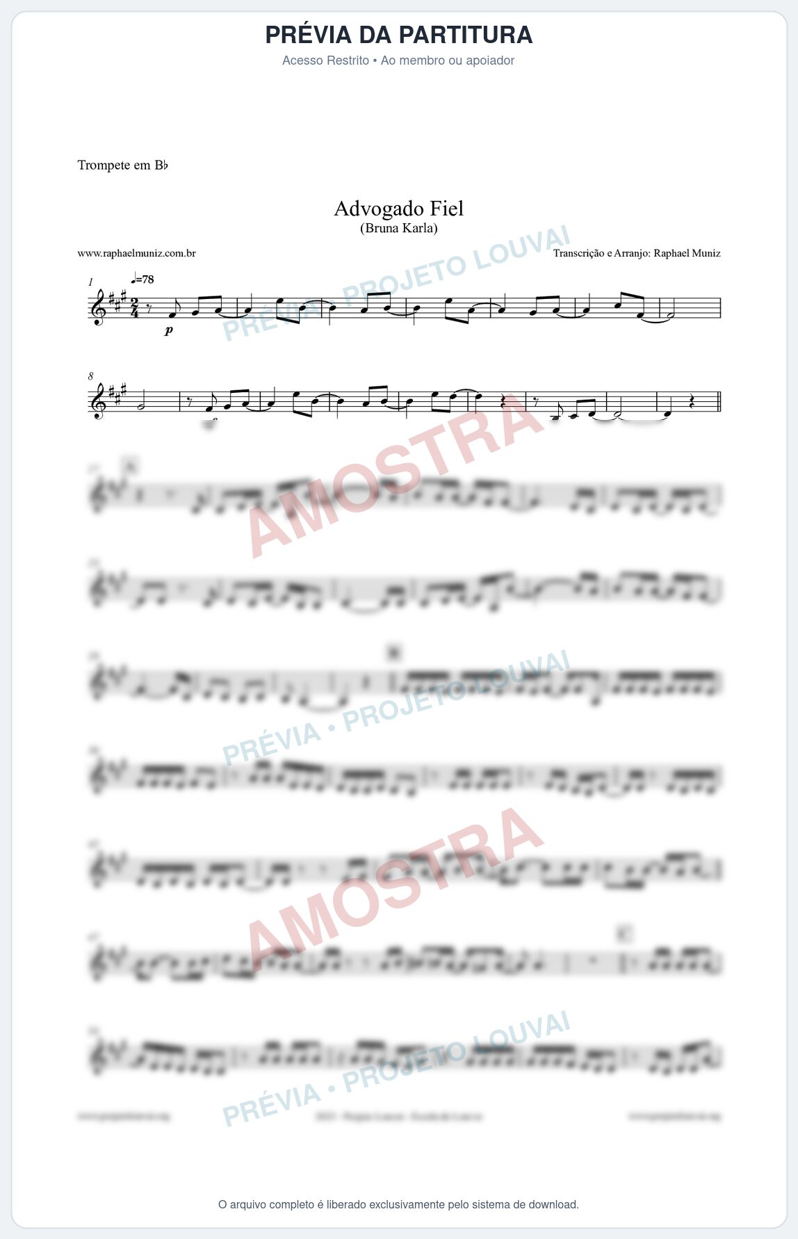 Prévia protegida da primeira página da partitura Partitura para Trompete em Bb - Advogado Fiel - Bruna Karla