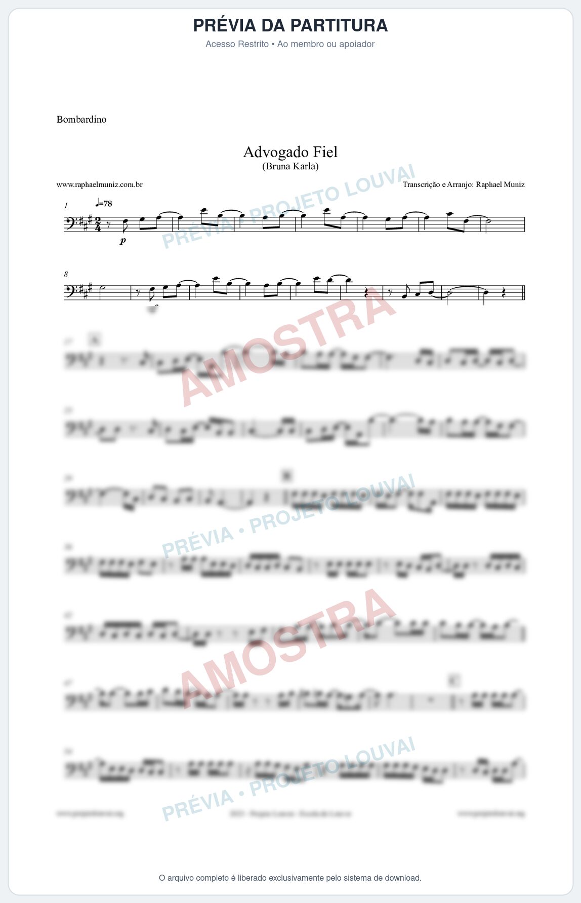 Prévia protegida da primeira página da partitura Partitura para Bombardino - Advogado Fiel - Bruna Karla