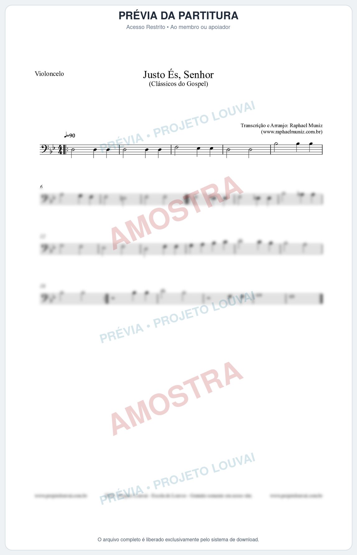 Prévia protegida da primeira página da partitura Partitura para Violoncelo - Justo És Senhor - Cantor Cristão nº2 - Clássicos do Gospel