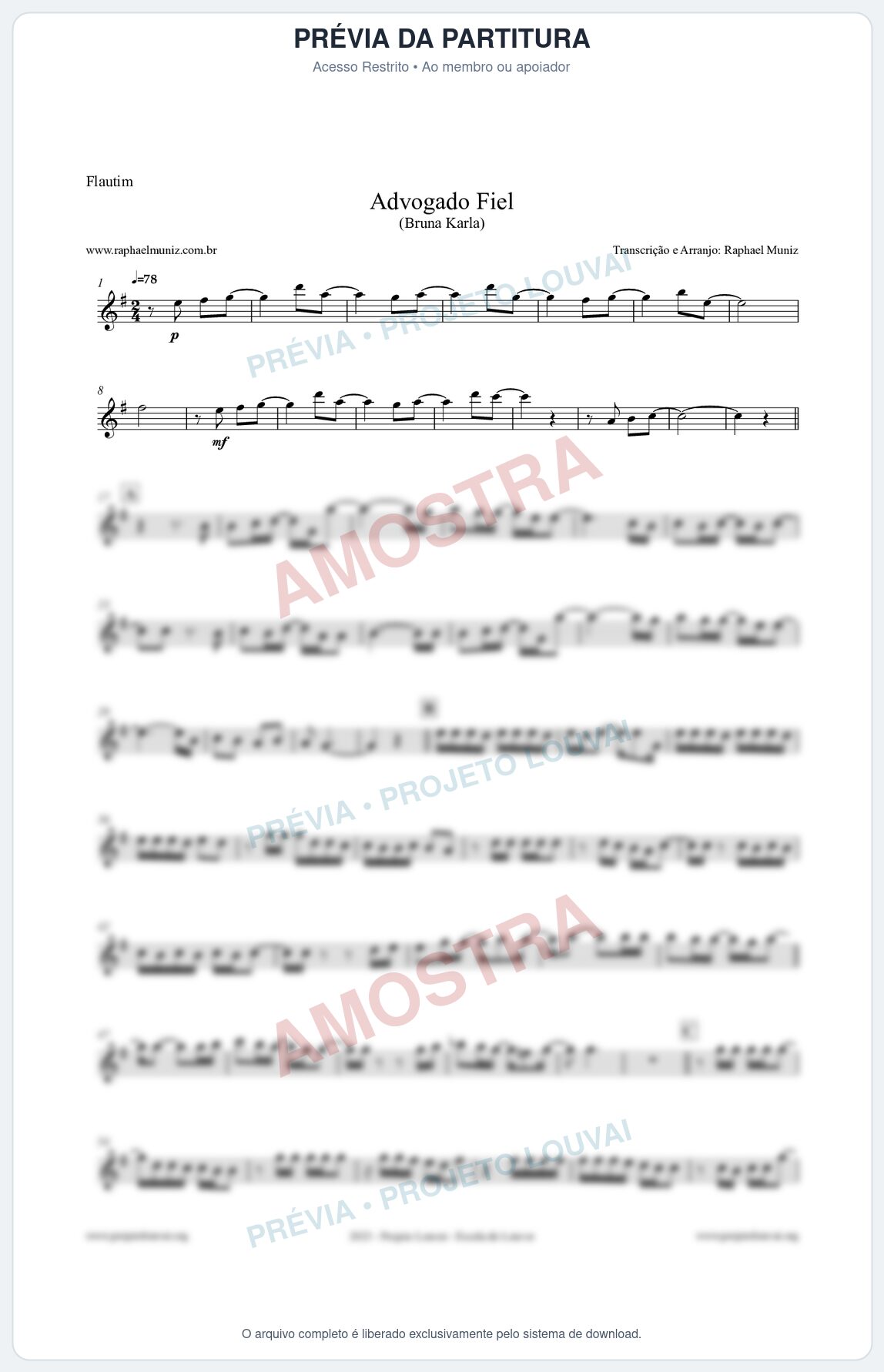 Prévia protegida da primeira página da partitura Partitura para Flautim - Advogado Fiel - Bruna Karla