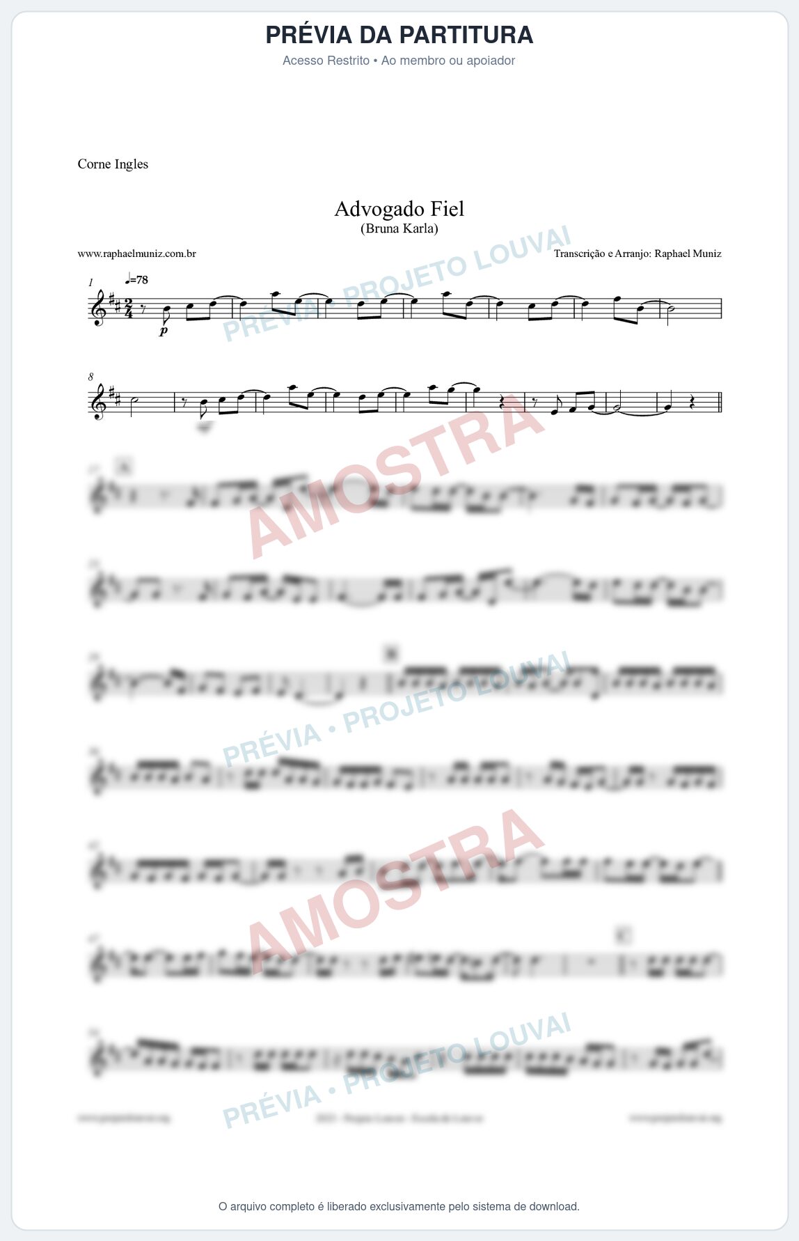 Prévia protegida da primeira página da partitura Partitura para Corne Inglês - Advogado Fiel - Bruna Karla