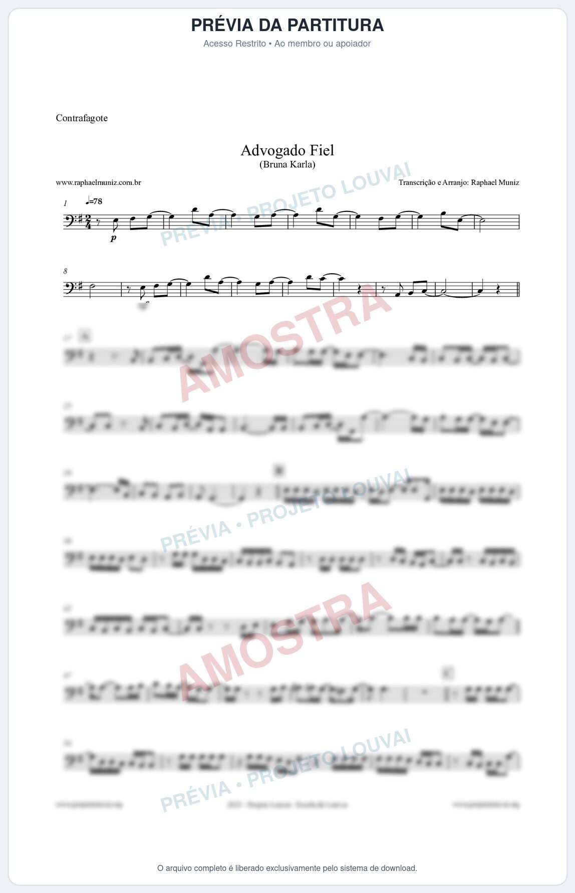 Prévia protegida da primeira página da partitura Partitura para Contrafagote - Advogado Fiel - Bruna Karla