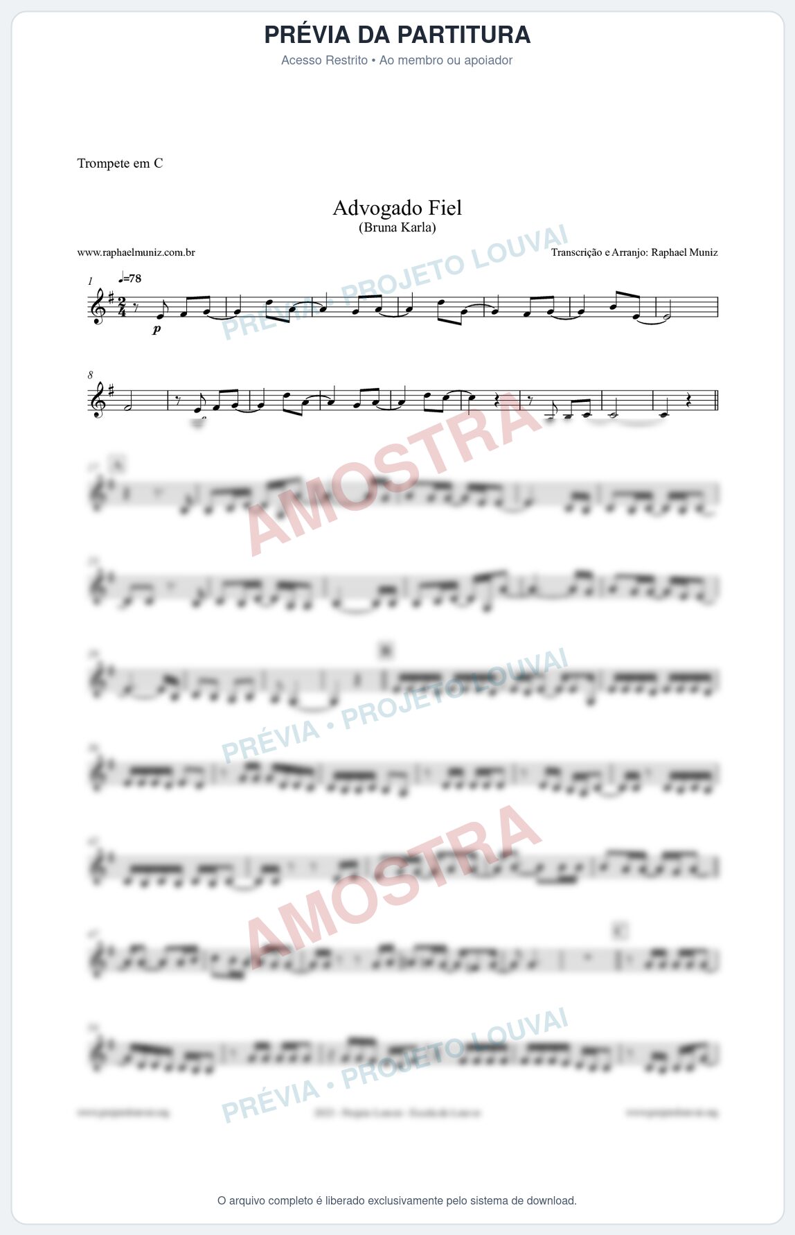 Prévia protegida da primeira página da partitura Partitura para Trompete em C - Advogado Fiel - Bruna Karla