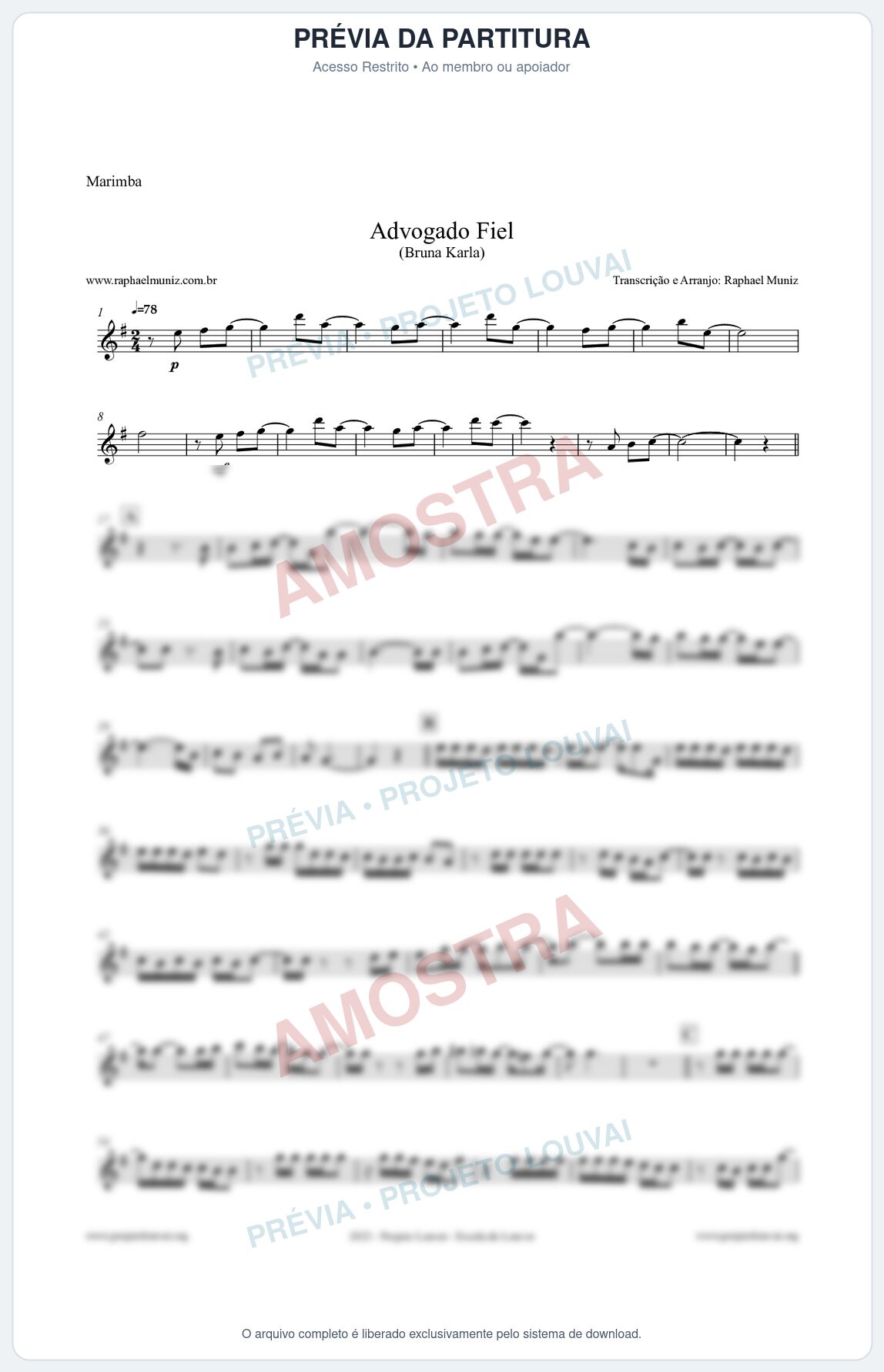 Prévia protegida da primeira página da partitura Partitura para Marimba - Advogado Fiel - Bruna Karla