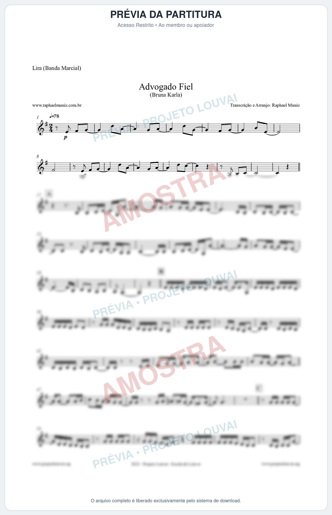 Prévia protegida da primeira página da partitura Partitura para Lira (Banda Marcial) - Advogado Fiel - Bruna Karla