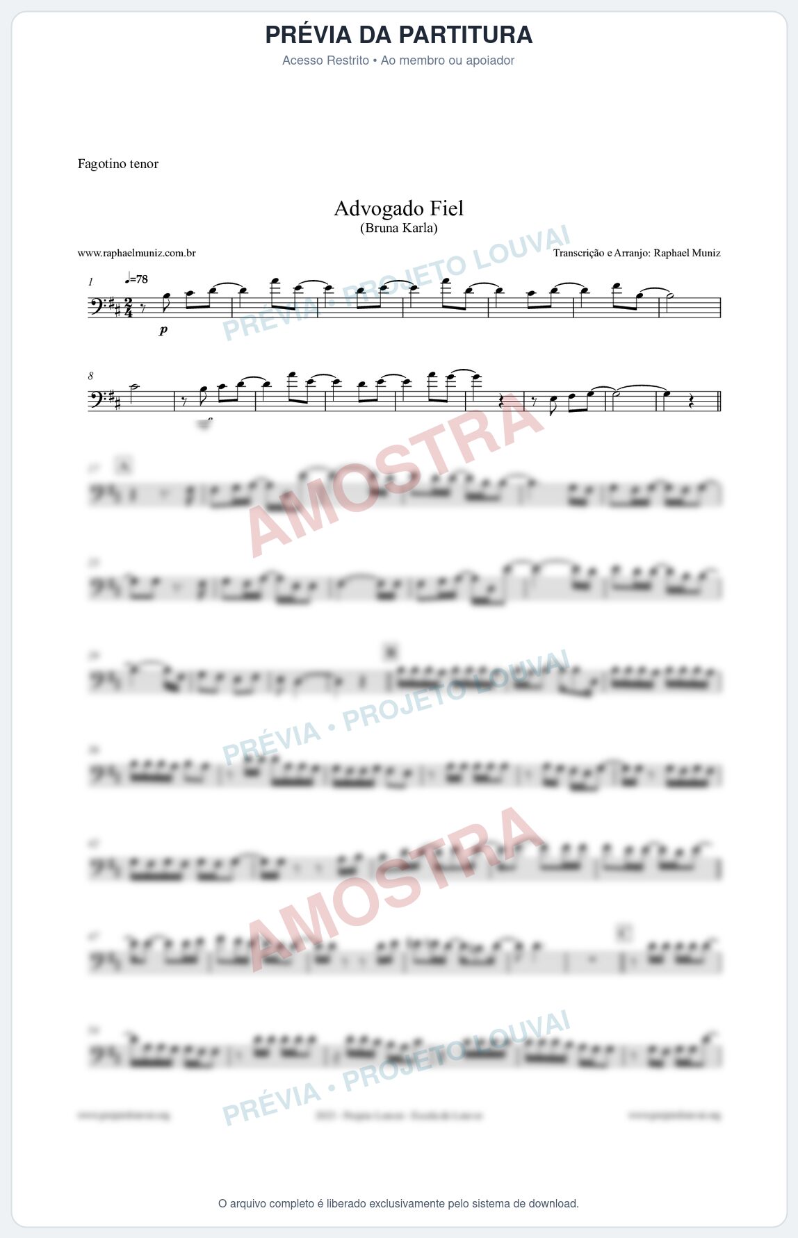 Prévia protegida da primeira página da partitura Partitura para Fagotino tenor - Advogado Fiel - Bruna Karla