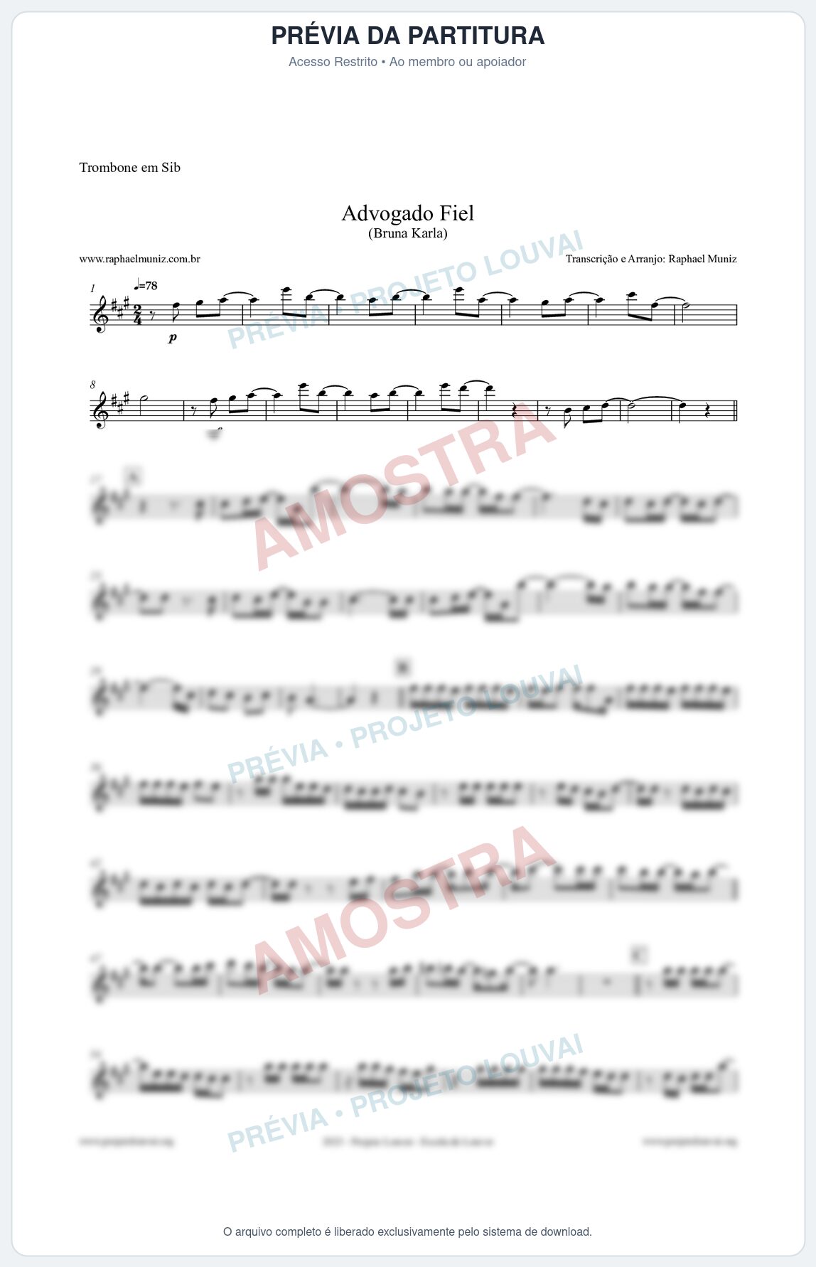 Prévia protegida da primeira página da partitura Partitura para Trombone em Sib - Advogado Fiel - Bruna Karla