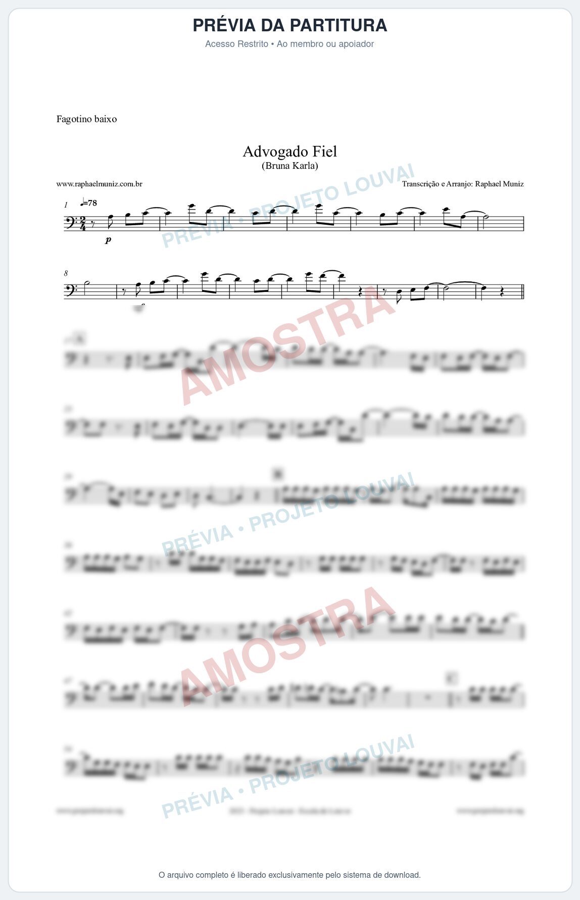 Prévia protegida da primeira página da partitura Partitura para Fagotino baixo - Advogado Fiel - Bruna Karla