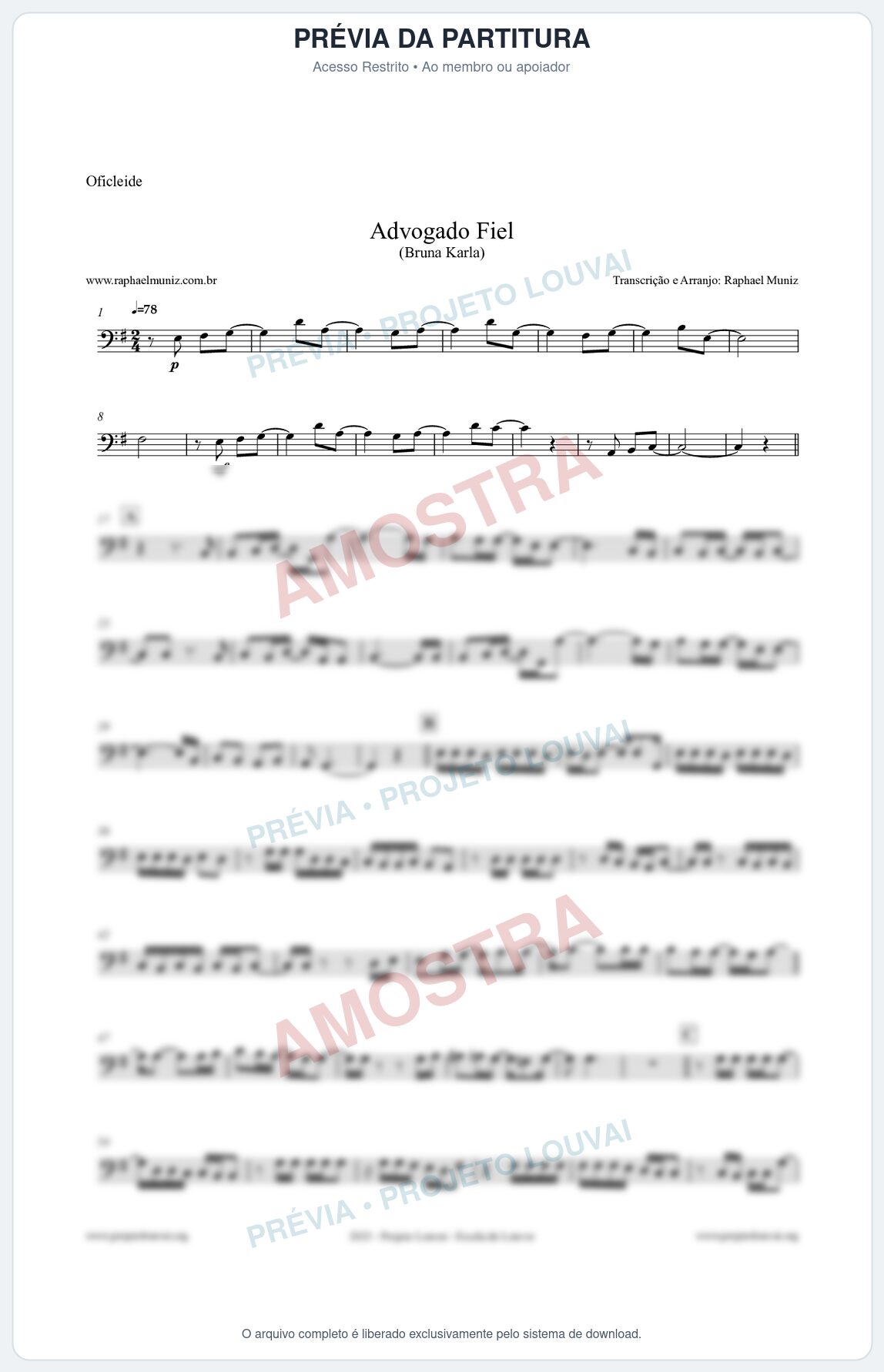Prévia protegida da primeira página da partitura Partitura para Oficleide - Advogado Fiel - Bruna Karla
