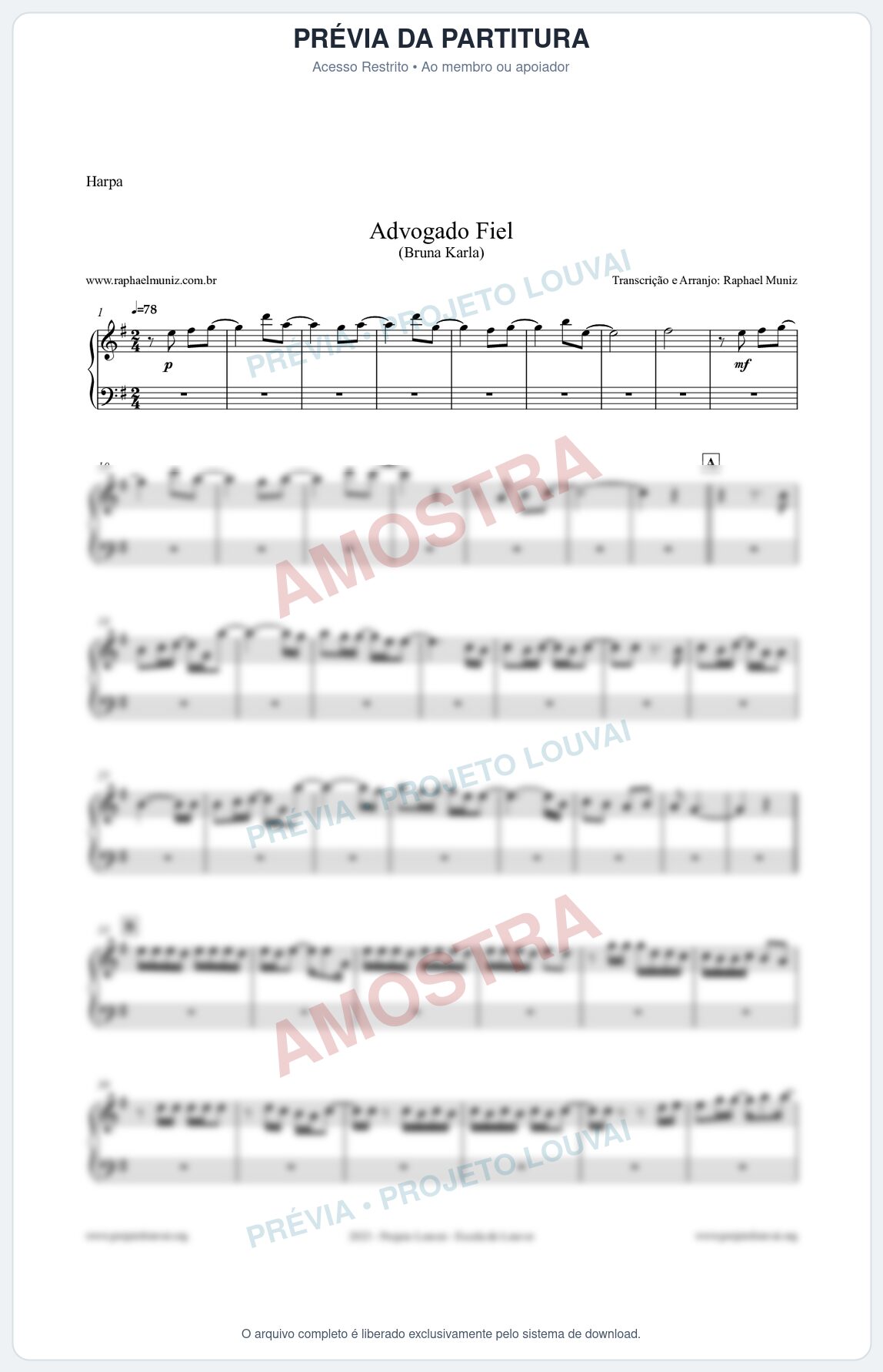 Prévia protegida da primeira página da partitura Partitura para Harpa - Advogado Fiel - Bruna Karla