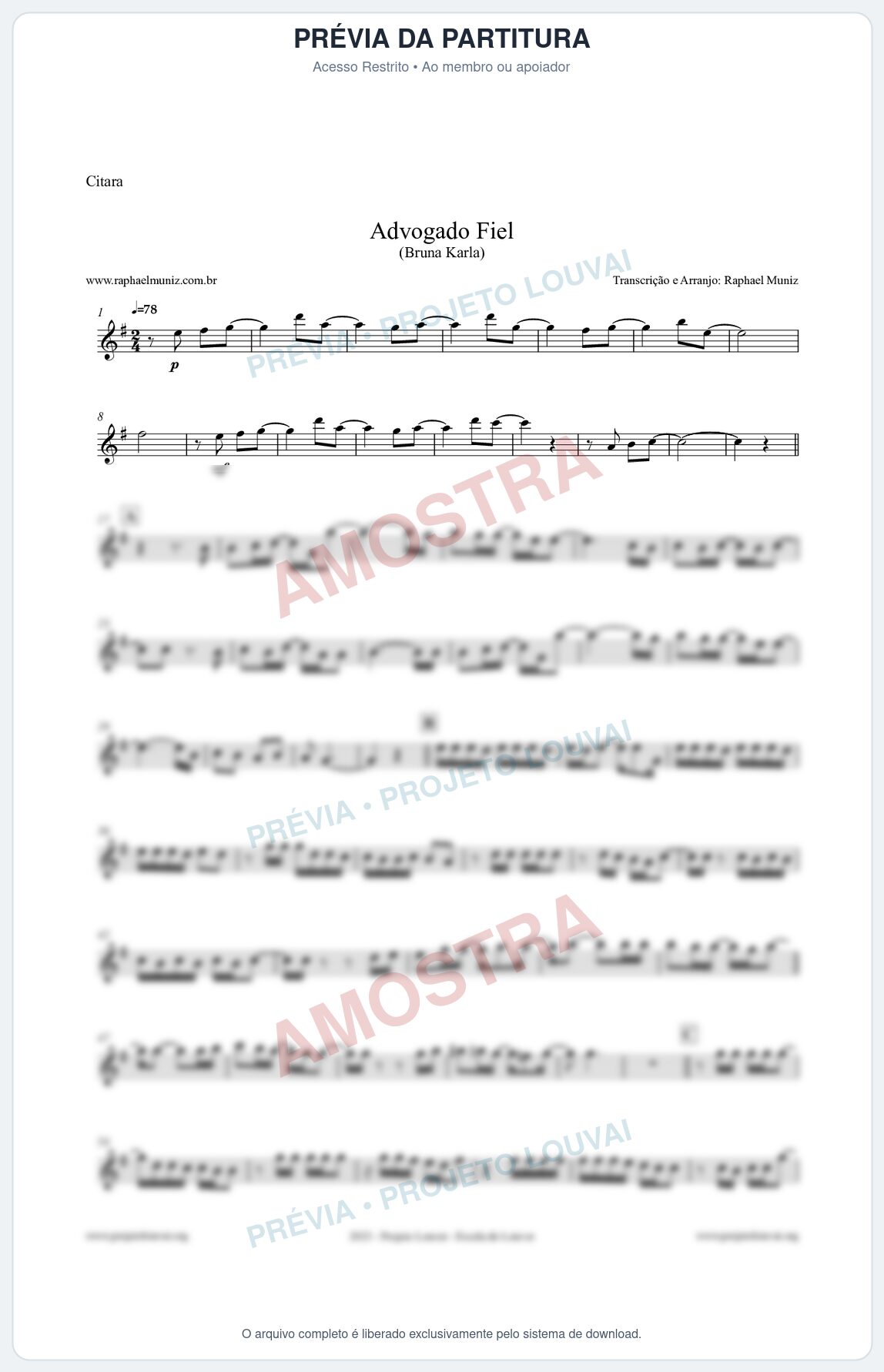 Prévia protegida da primeira página da partitura Partitura para Cítara - Advogado Fiel - Bruna Karla