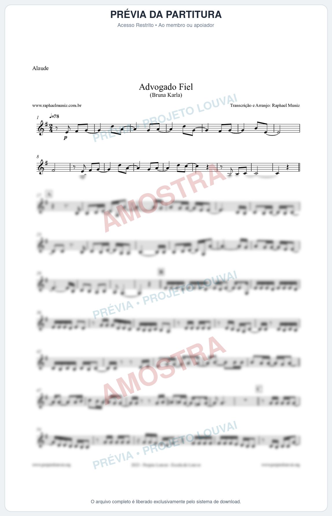 Prévia protegida da primeira página da partitura Partitura para Alaúde - Advogado Fiel - Bruna Karla