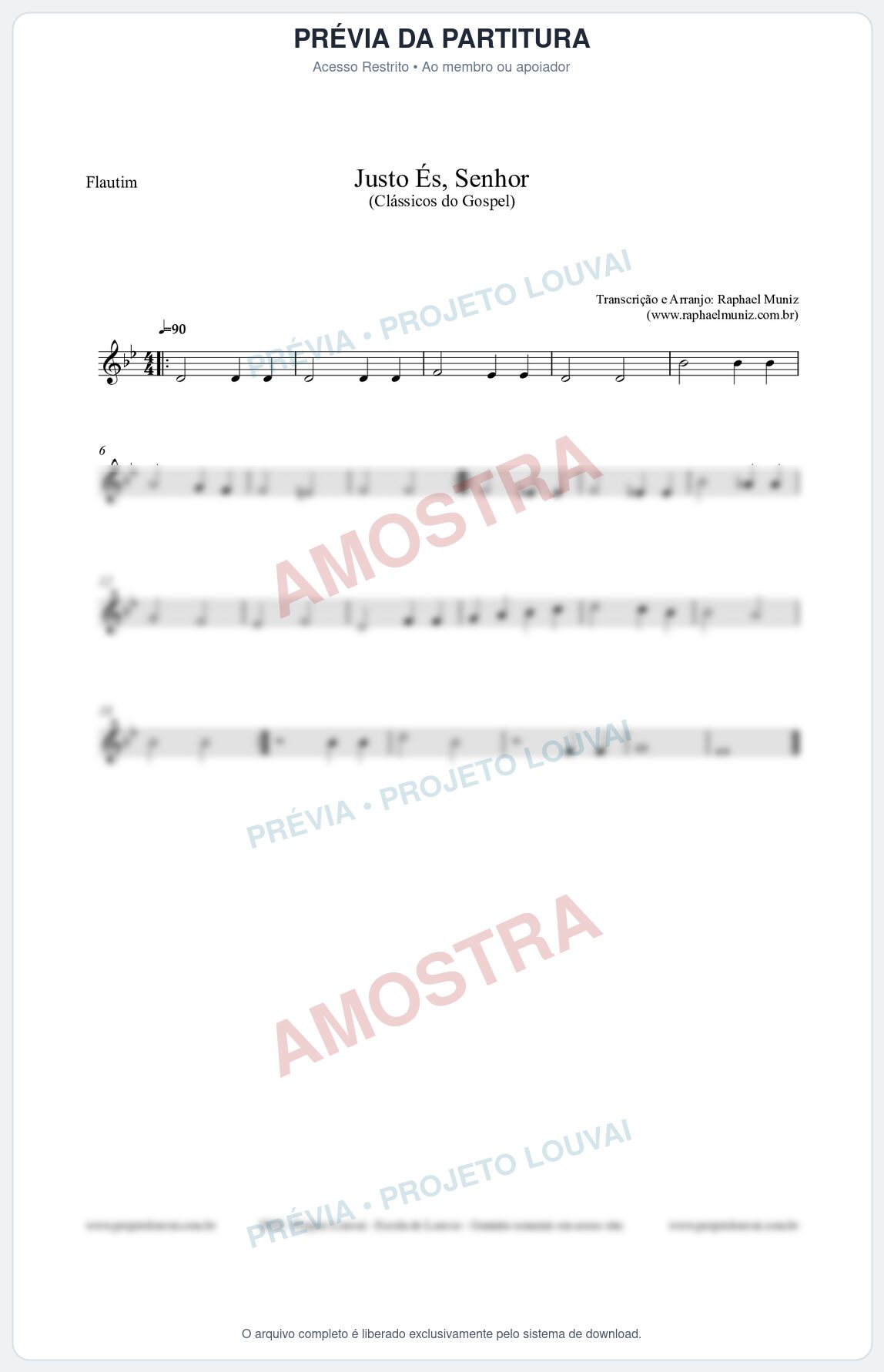Prévia protegida da primeira página da partitura Partitura para Flautim - Justo És Senhor - Cantor Cristão nº2 - Clássicos do Gospel