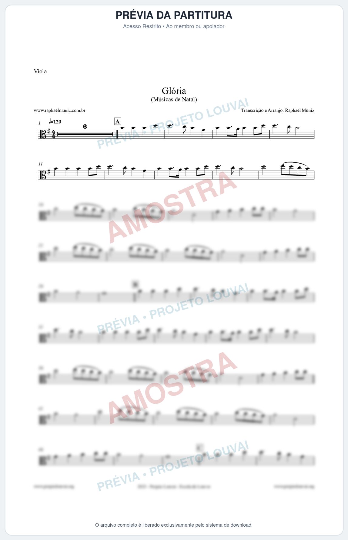 Prévia protegida da primeira página da partitura Partitura para Viola - Glória - Músicas de Natal