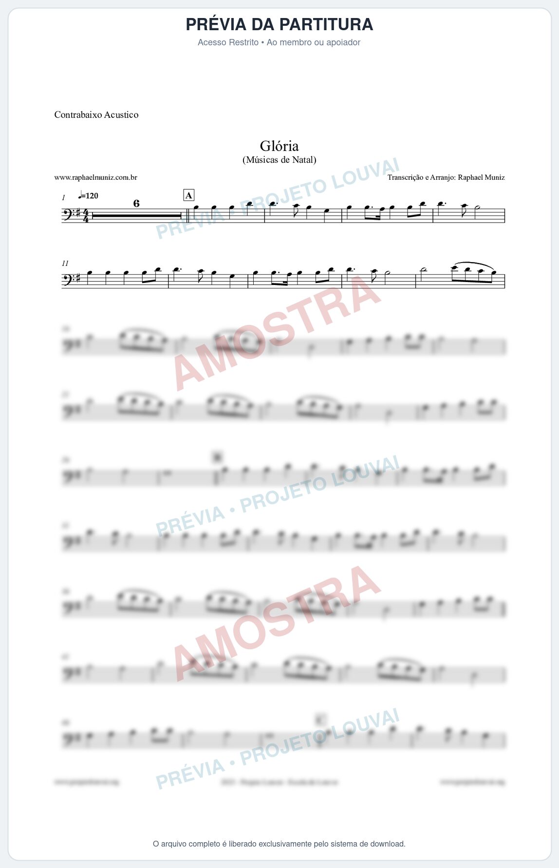 Prévia protegida da primeira página da partitura Partitura para Contrabaixo Acústico - Glória - Músicas de Natal
