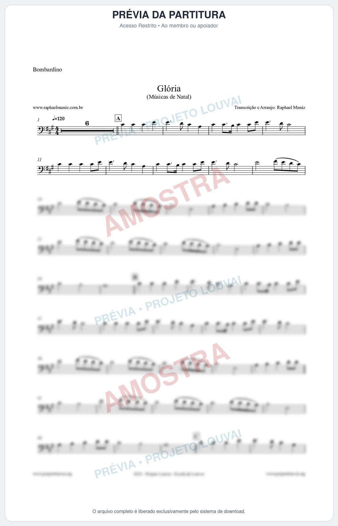 Prévia protegida da primeira página da partitura Partitura para Bombardino - Glória - Músicas de Natal