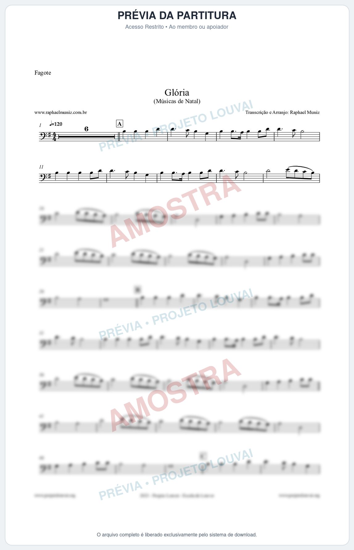 Prévia protegida da primeira página da partitura Partitura para Fagote - Glória - Músicas de Natal