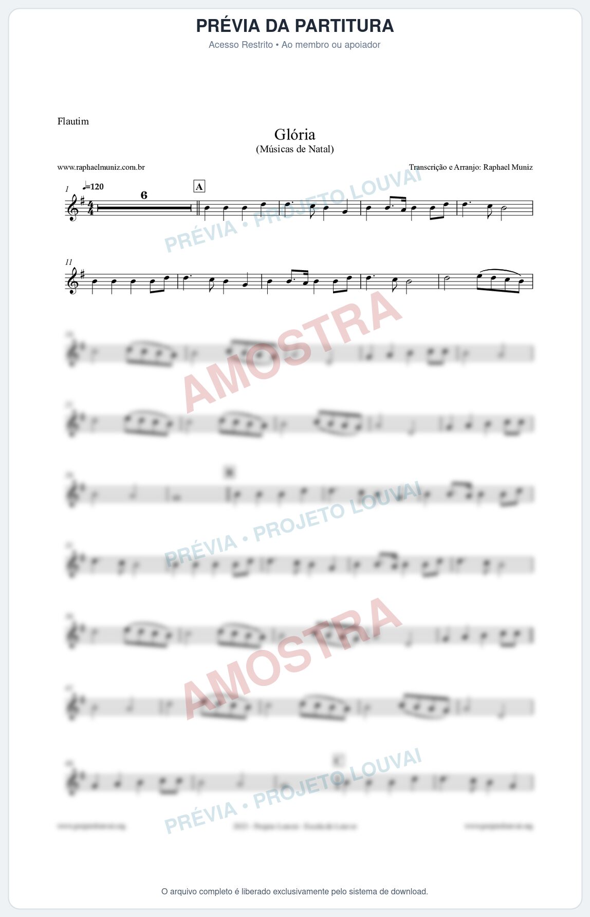 Prévia protegida da primeira página da partitura Partitura para Flautim - Glória - Músicas de Natal