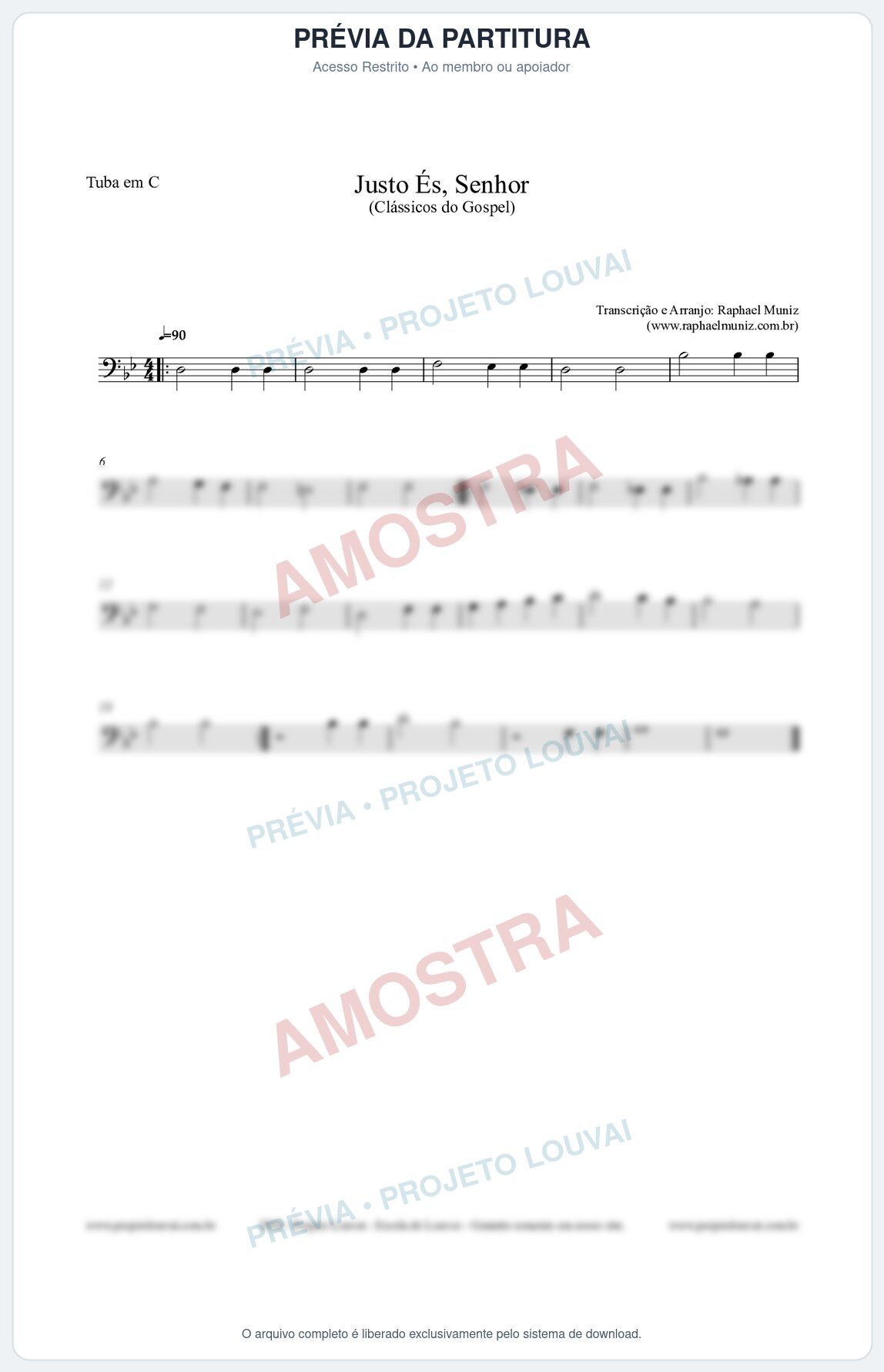 Prévia protegida da primeira página da partitura Partitura para Tuba em C - Justo És Senhor - Cantor Cristão nº2 - Clássicos do Gospel