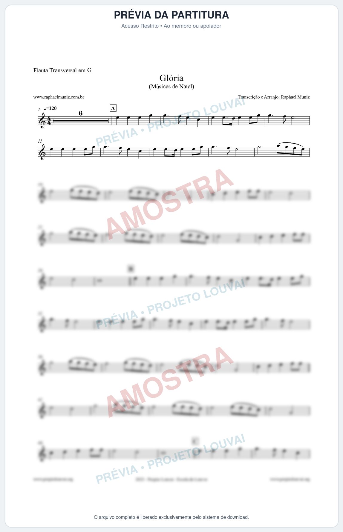 Prévia protegida da primeira página da partitura Partitura para Flauta Transversal em G - Glória - Músicas de Natal