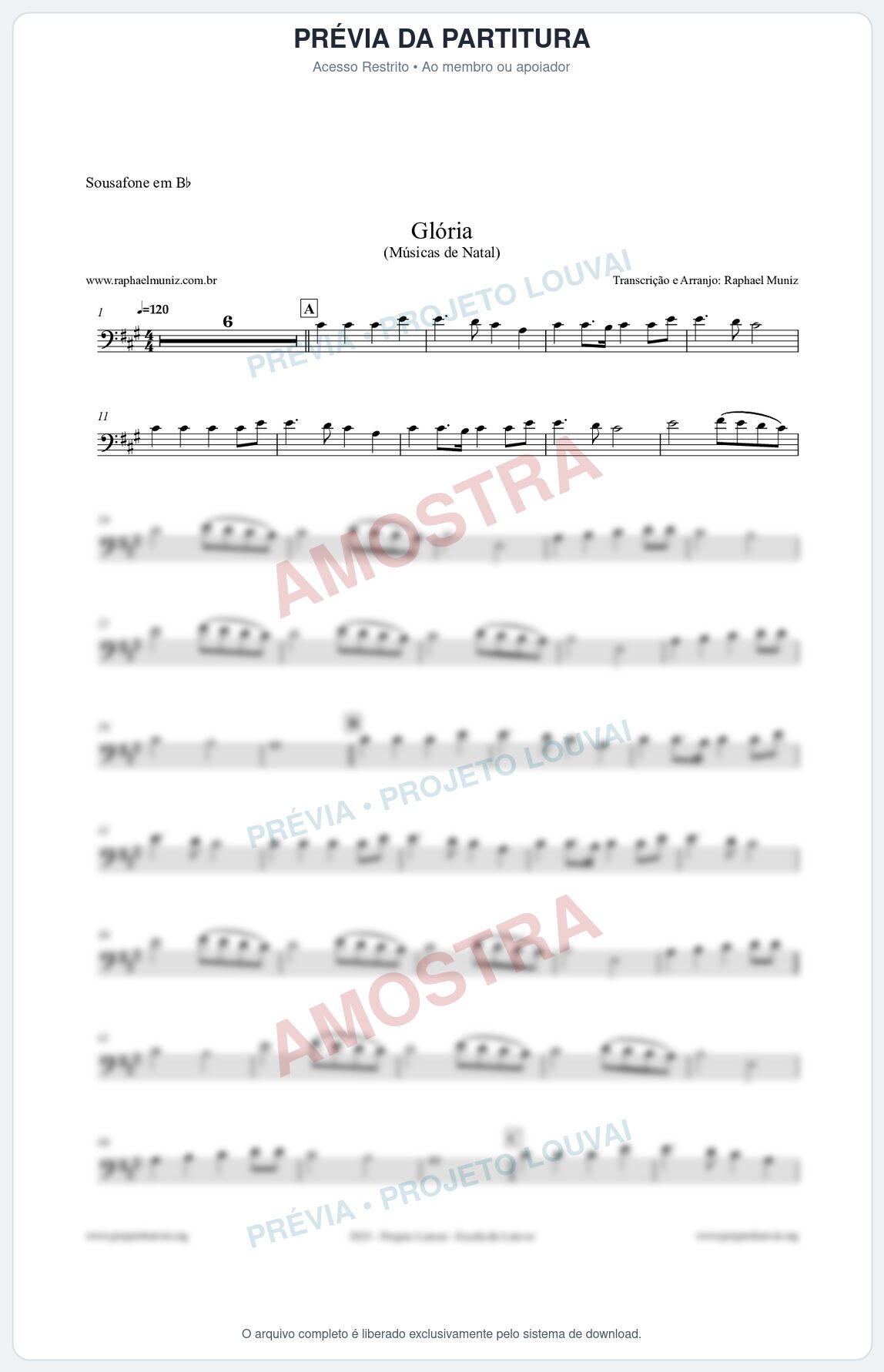 Prévia protegida da primeira página da partitura Partitura para Sousafone em Bb - Glória - Músicas de Natal
