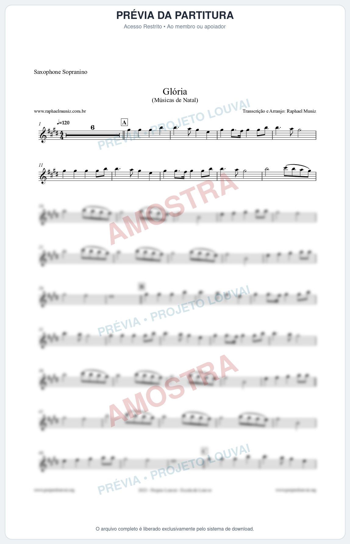 Prévia protegida da primeira página da partitura Partitura para Saxophone Sopranino - Glória - Músicas de Natal