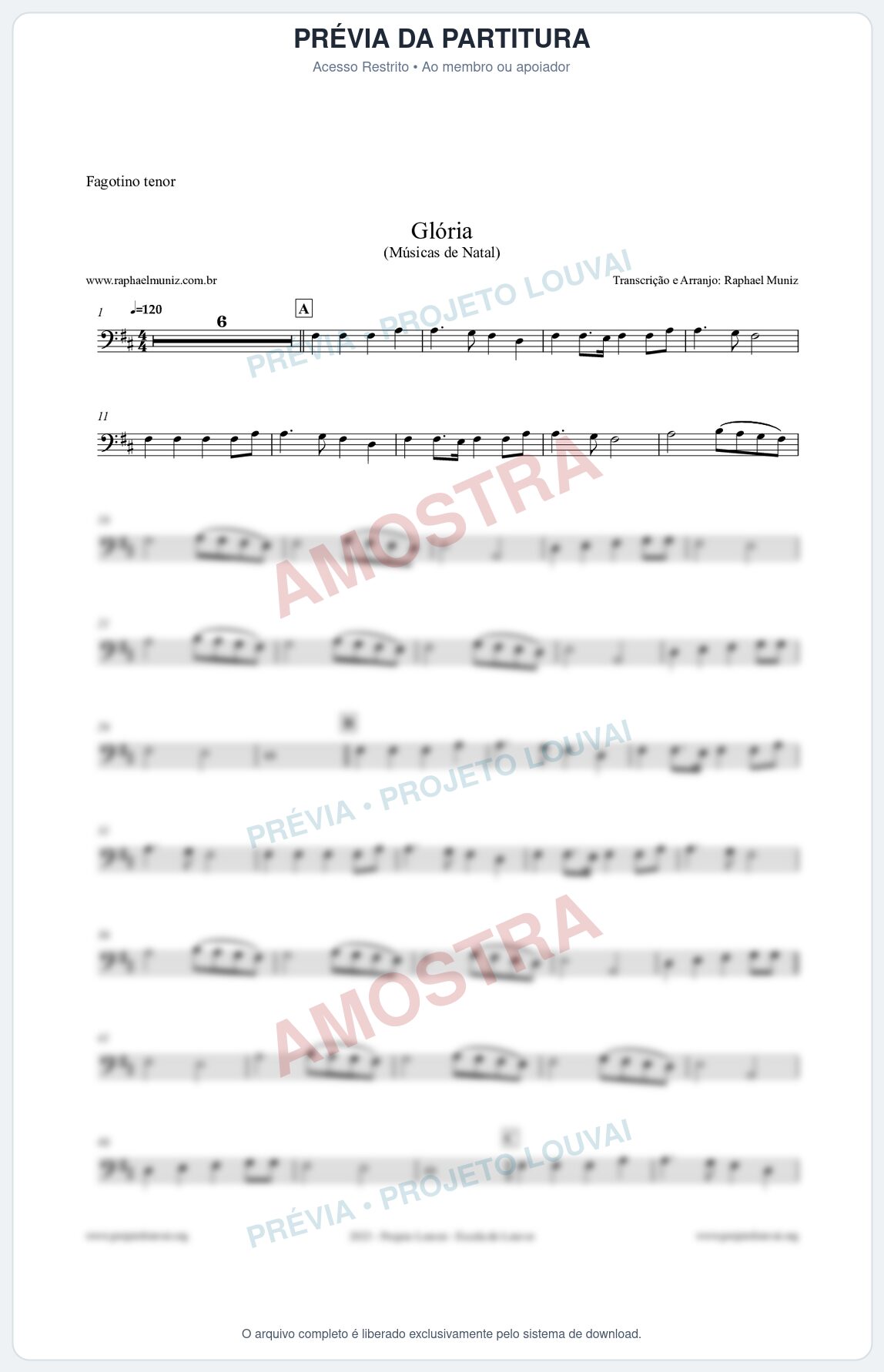 Prévia protegida da primeira página da partitura Partitura para Fagotino tenor - Glória - Músicas de Natal