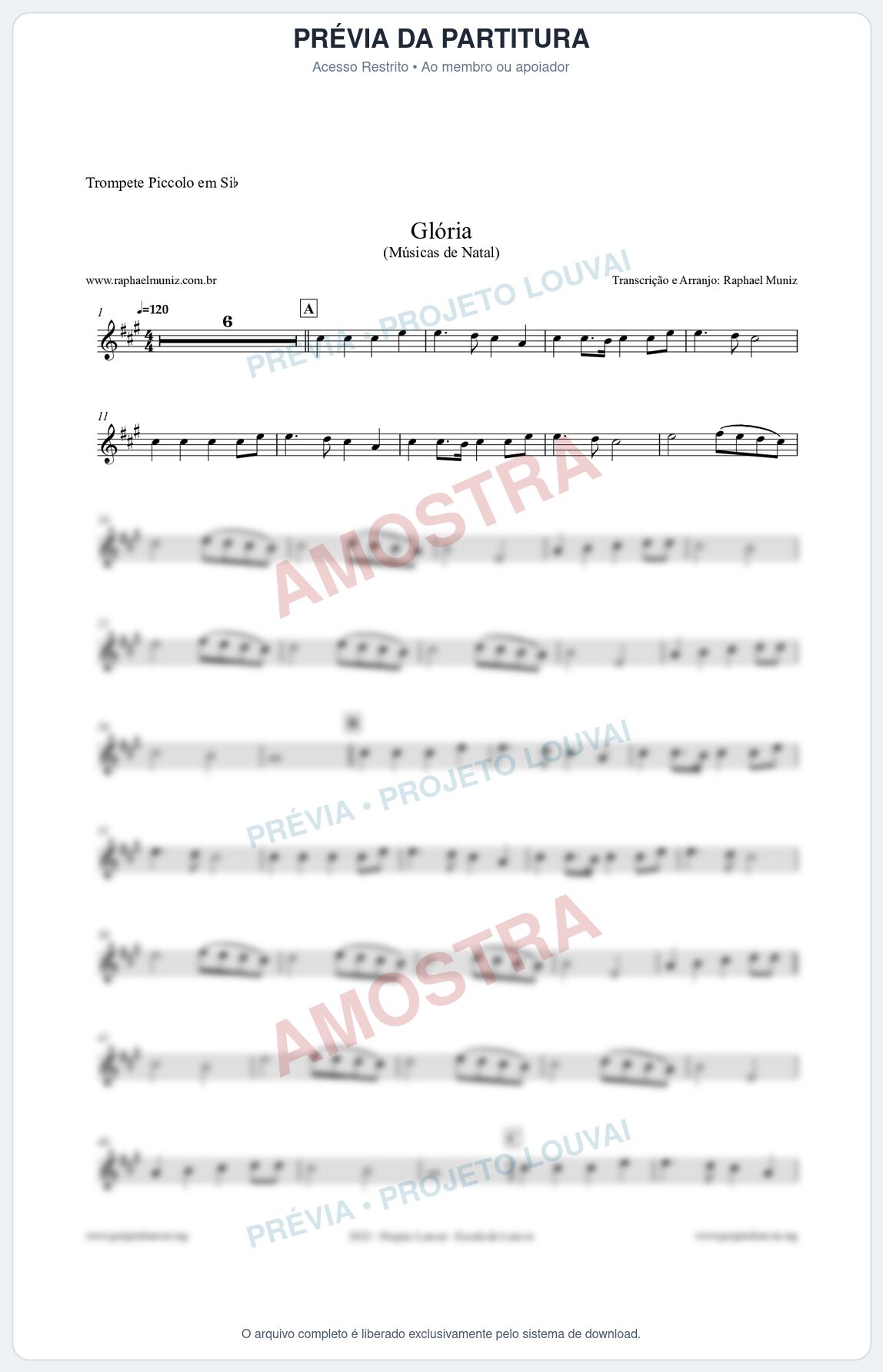 Prévia protegida da primeira página da partitura Partitura para Trompete Piccolo em Sib - Glória - Músicas de Natal