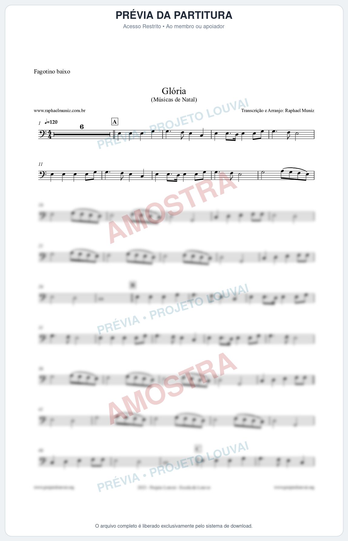 Prévia protegida da primeira página da partitura Partitura para Fagotino baixo - Glória - Músicas de Natal