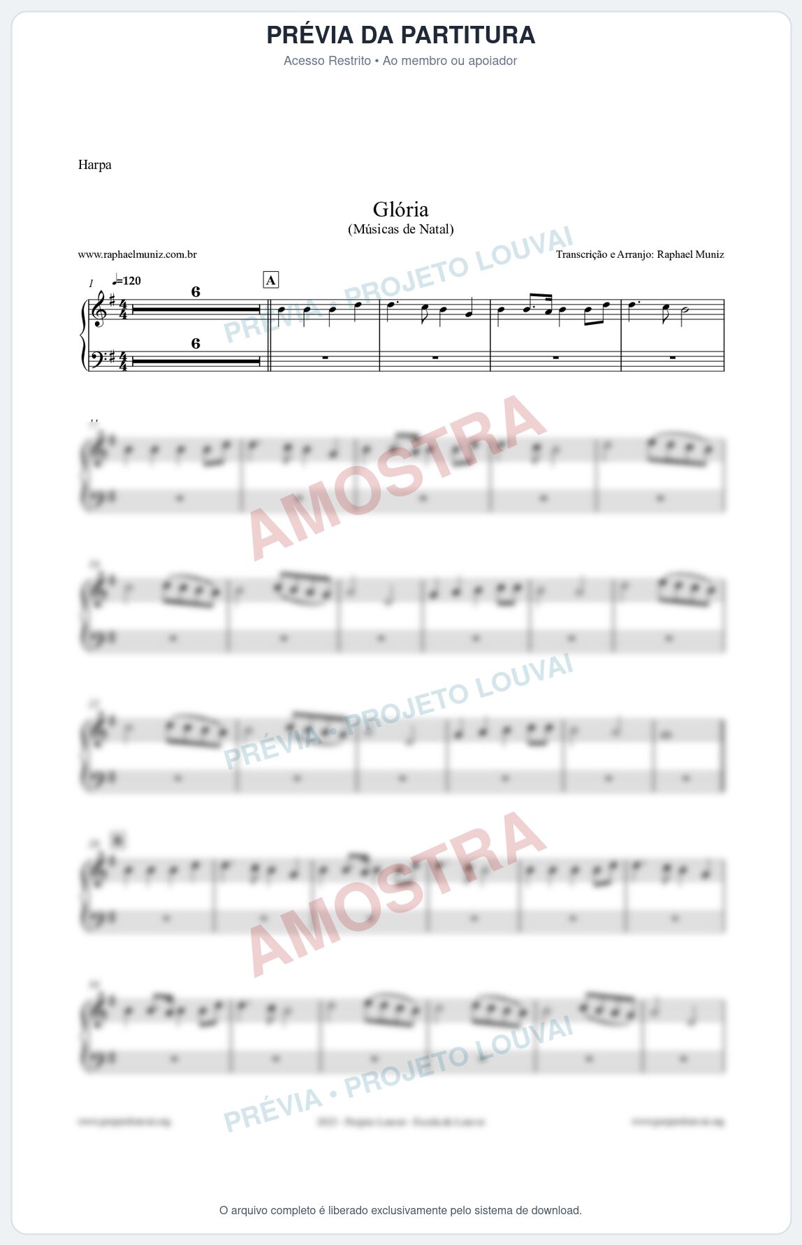 Prévia protegida da primeira página da partitura Partitura para Harpa - Glória - Músicas de Natal