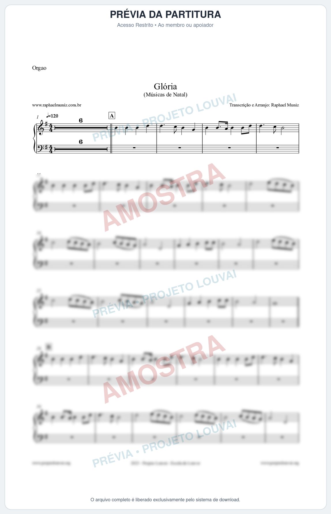 Prévia protegida da primeira página da partitura Partitura para Órgão - Glória - Músicas de Natal